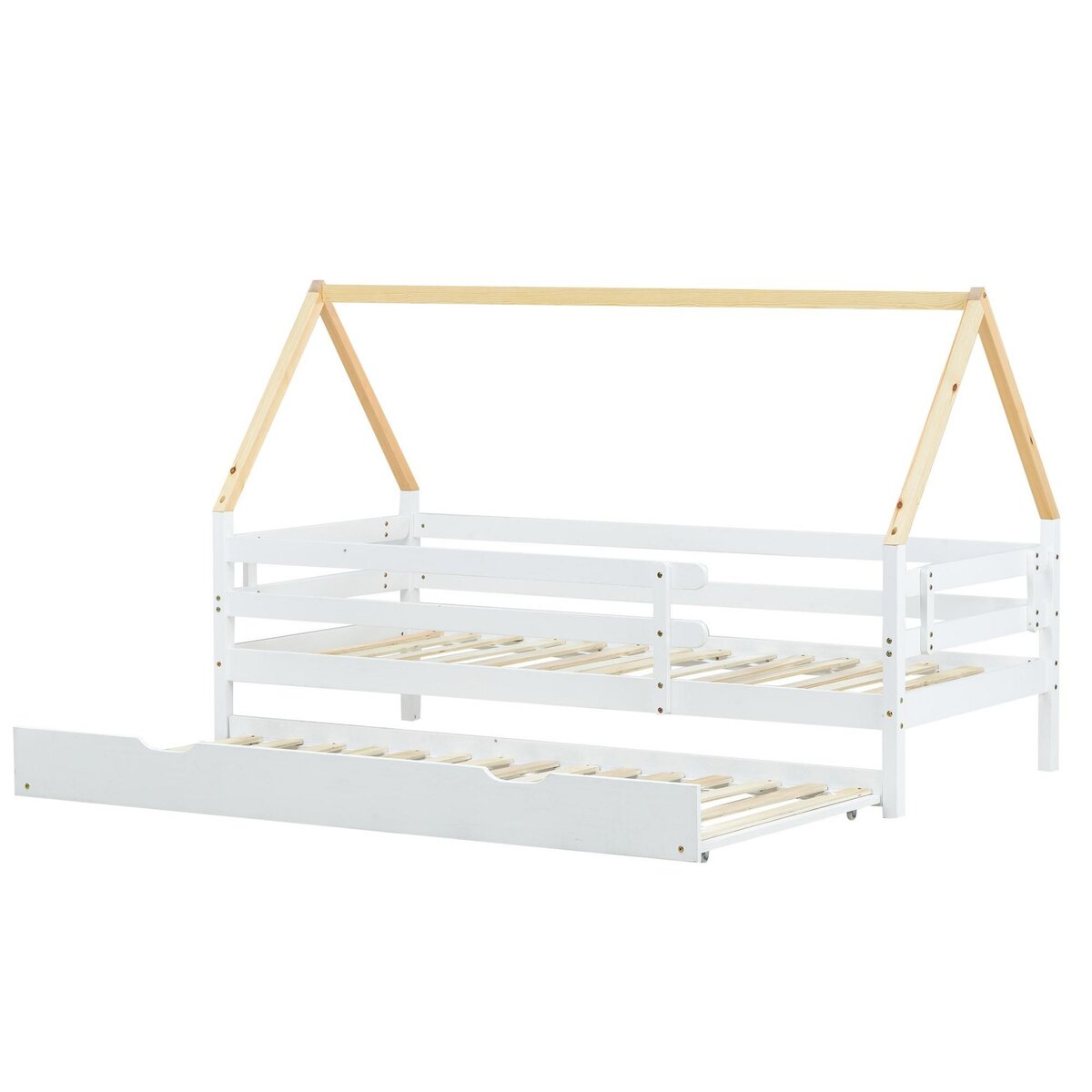 MERAX Lit gigogne 90x200(90x190)cm bois coloris blanc+naturel