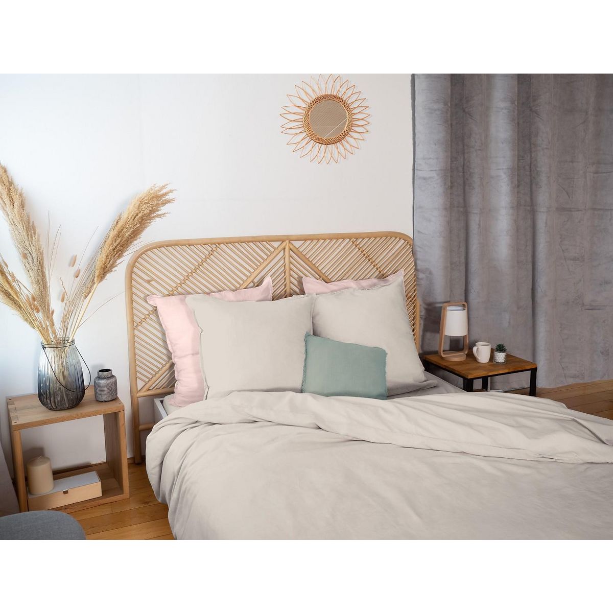 Home collection Parure housse de couette 100% lin et coton lavé 57 fils - dune