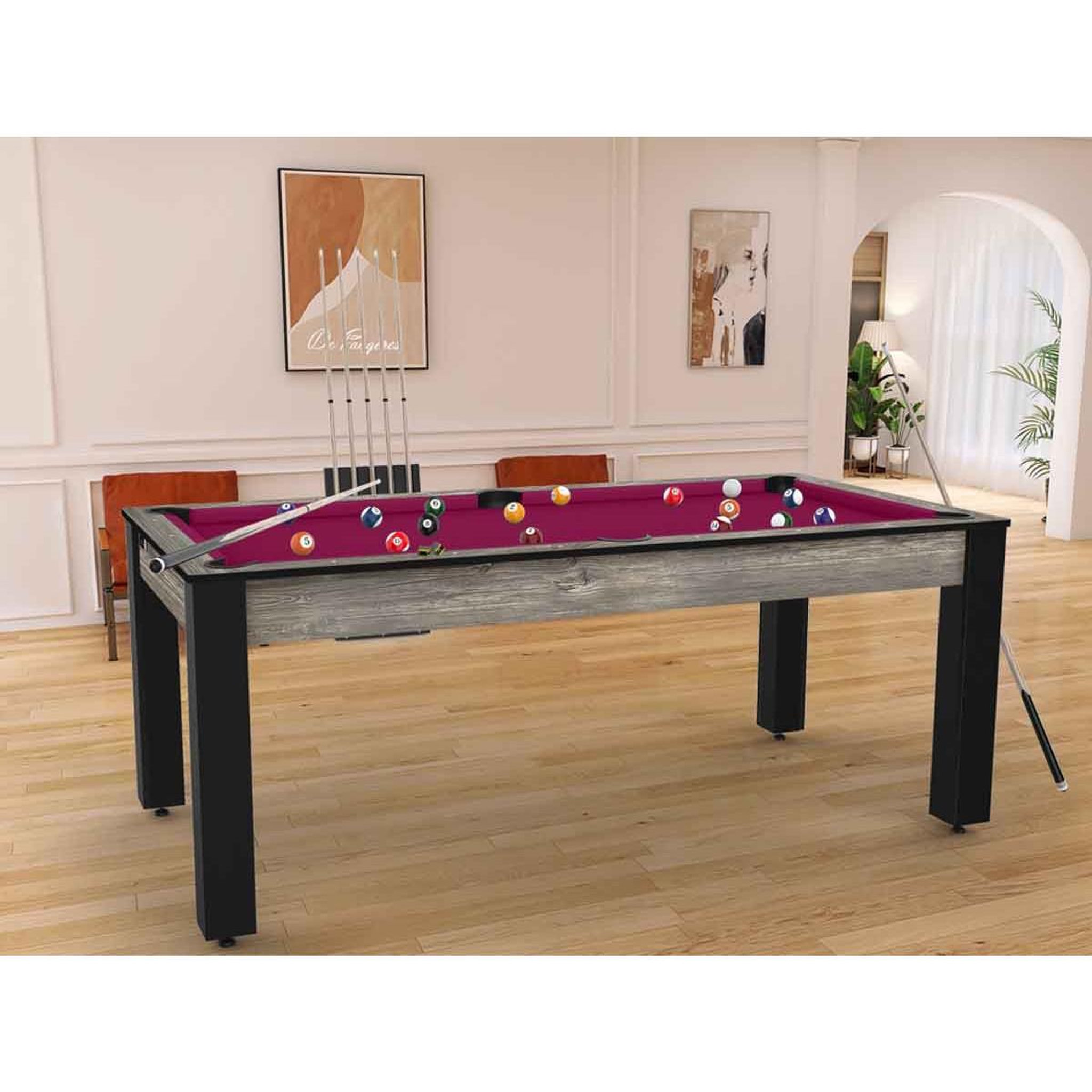 Voir la diapositive 5 : DE FAUGERES Table de Billard Convertible  Oregon  213cm Naturel & Prune