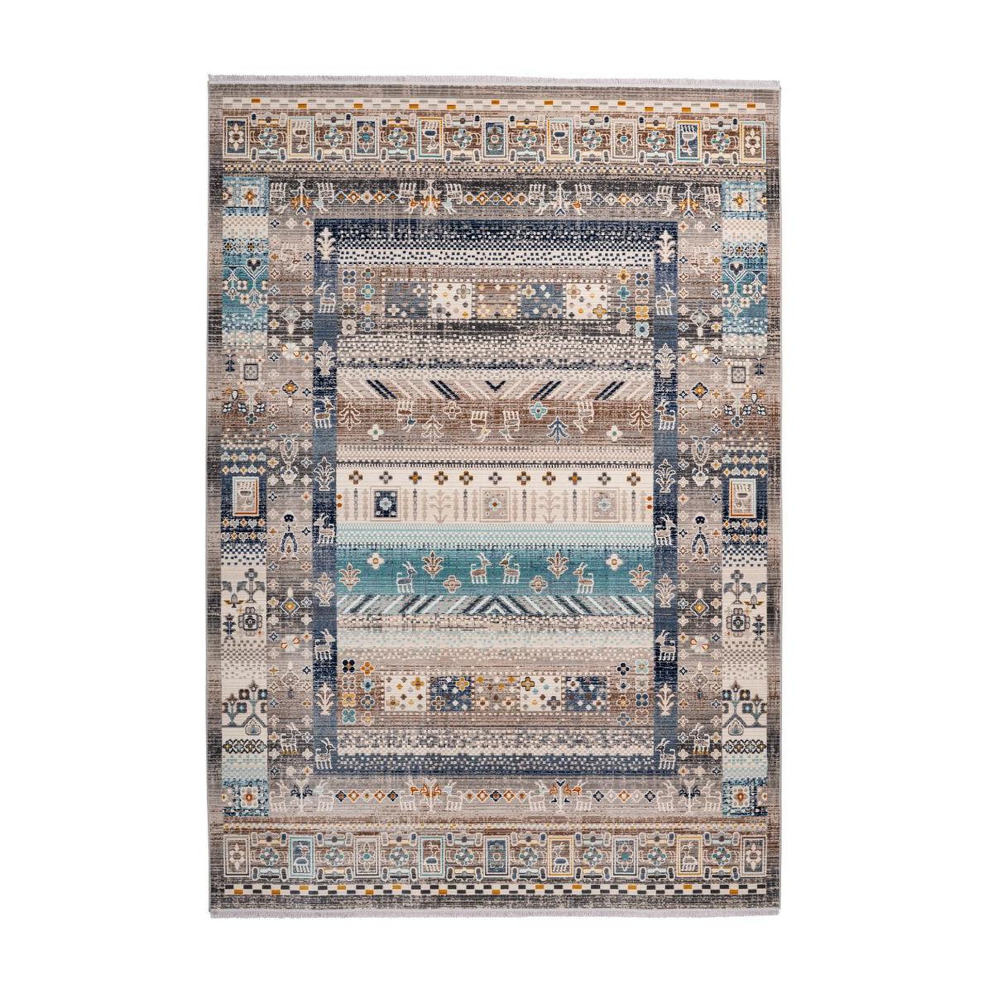 Voir la diapositive 1 : Paris Prix Tapis Ethnique à Poils Courts  Anouk  Marron & Bleu