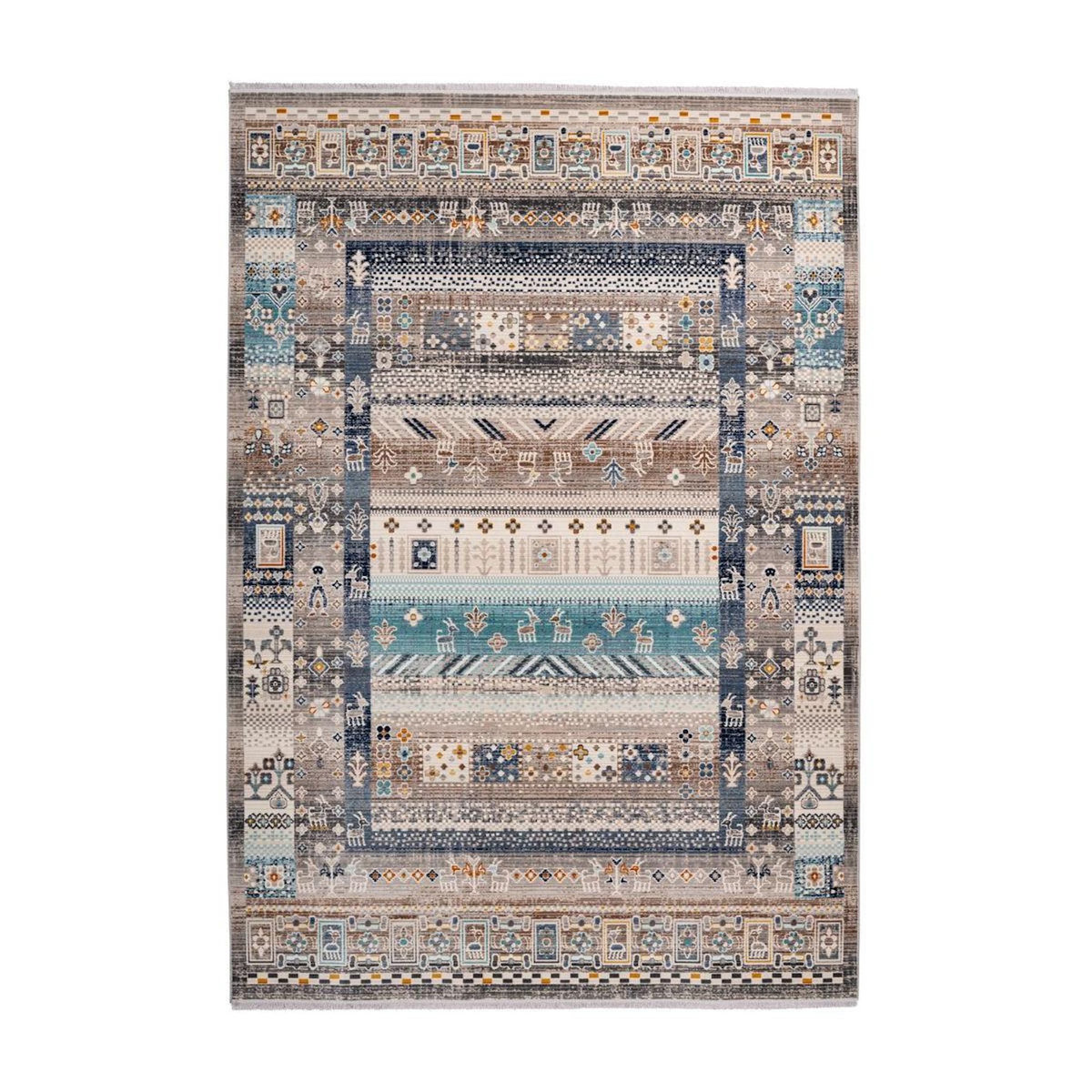 Paris Prix Tapis Ethnique à Poils Courts  Anouk  Marron & Bleu