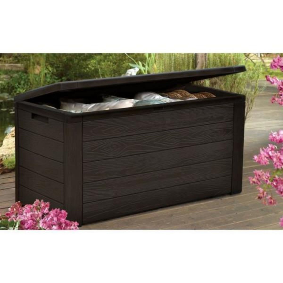 TOOD TOOD Malle / coffre de rangement en résine - 300 L - 120 x 46 x 58 cm - Marron aspect bois