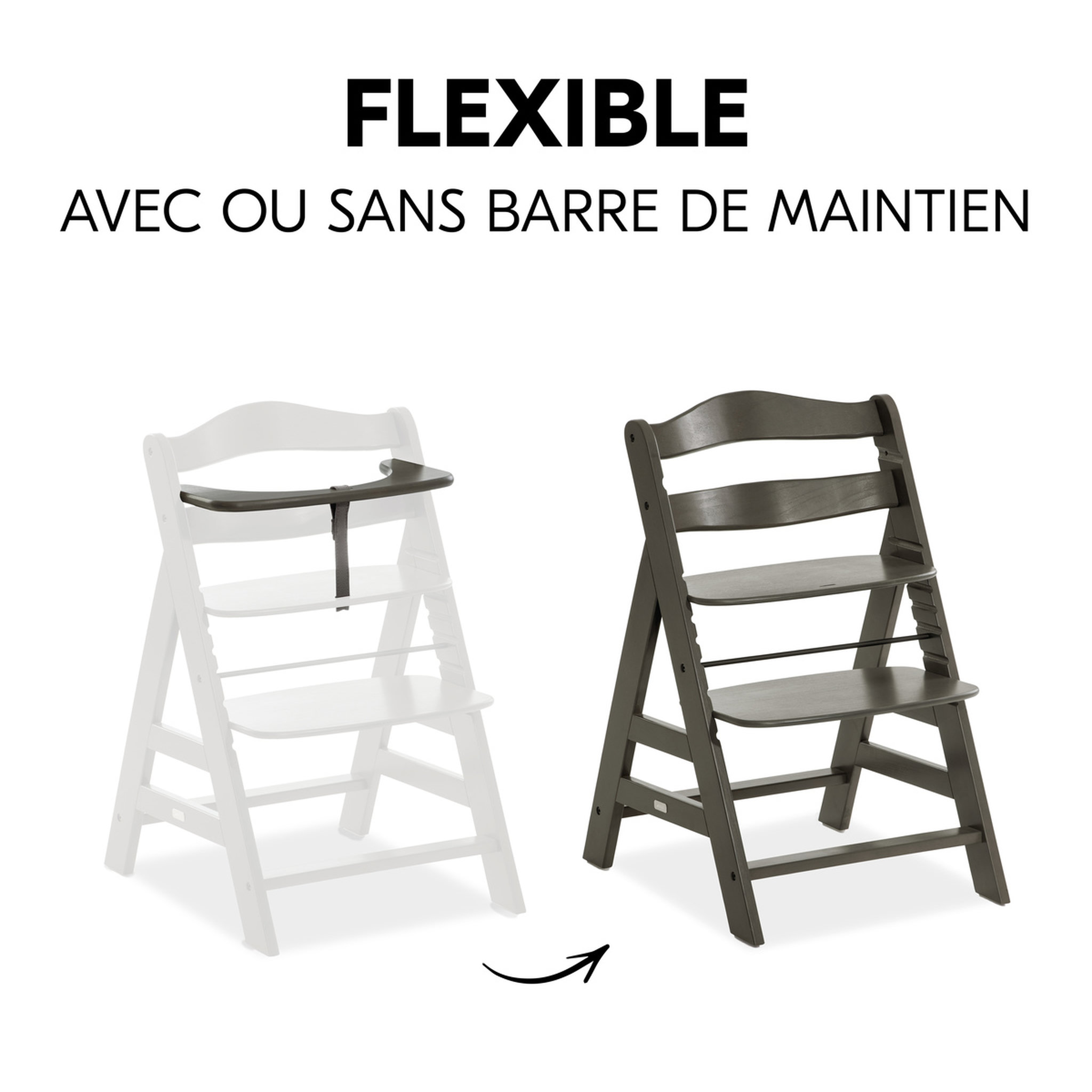 Voir la diapositive 8 : HAUCK Chaise haute en bois Alpha Select gris foncé