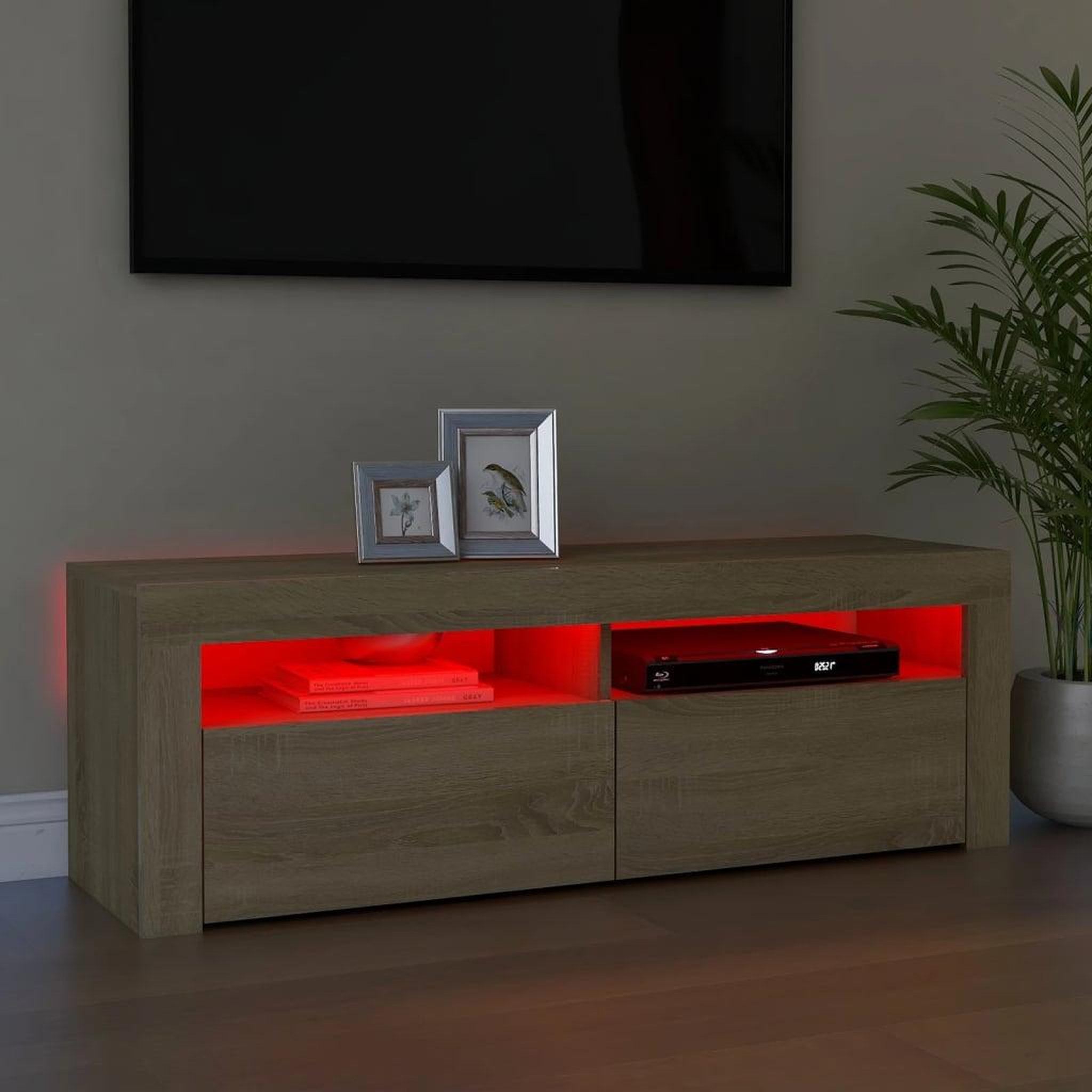 Voir la diapositive 5 : VIDAXL Meuble TV avec lumieres LED chene sonoma 120x35x40 cm