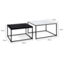 Voir la diapositive 4 : ID MARKET Lot de 2 tables basses gigognes ALASKA carrées 60/70 effet marbre et noir pieds métal