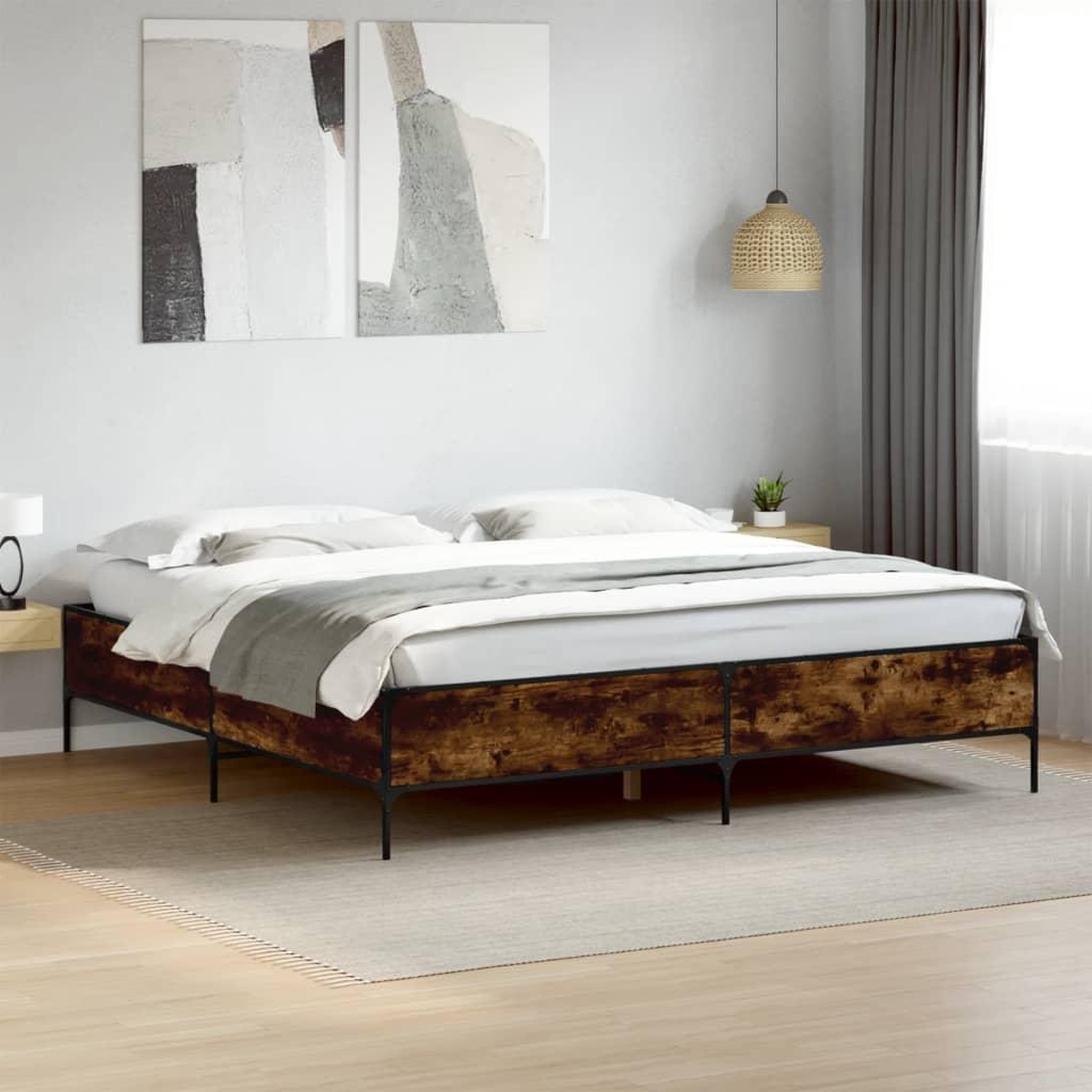 VIDAXL Cadre de lit sans matelas chene fume 200x200 cm