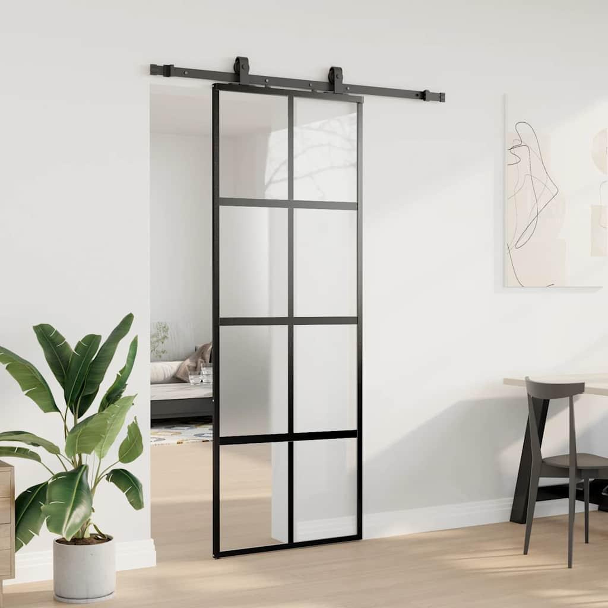 Voir la diapositive 3 : VIDAXL Porte coulissante kit quincaillerie noir 76x205 cm verre trempe