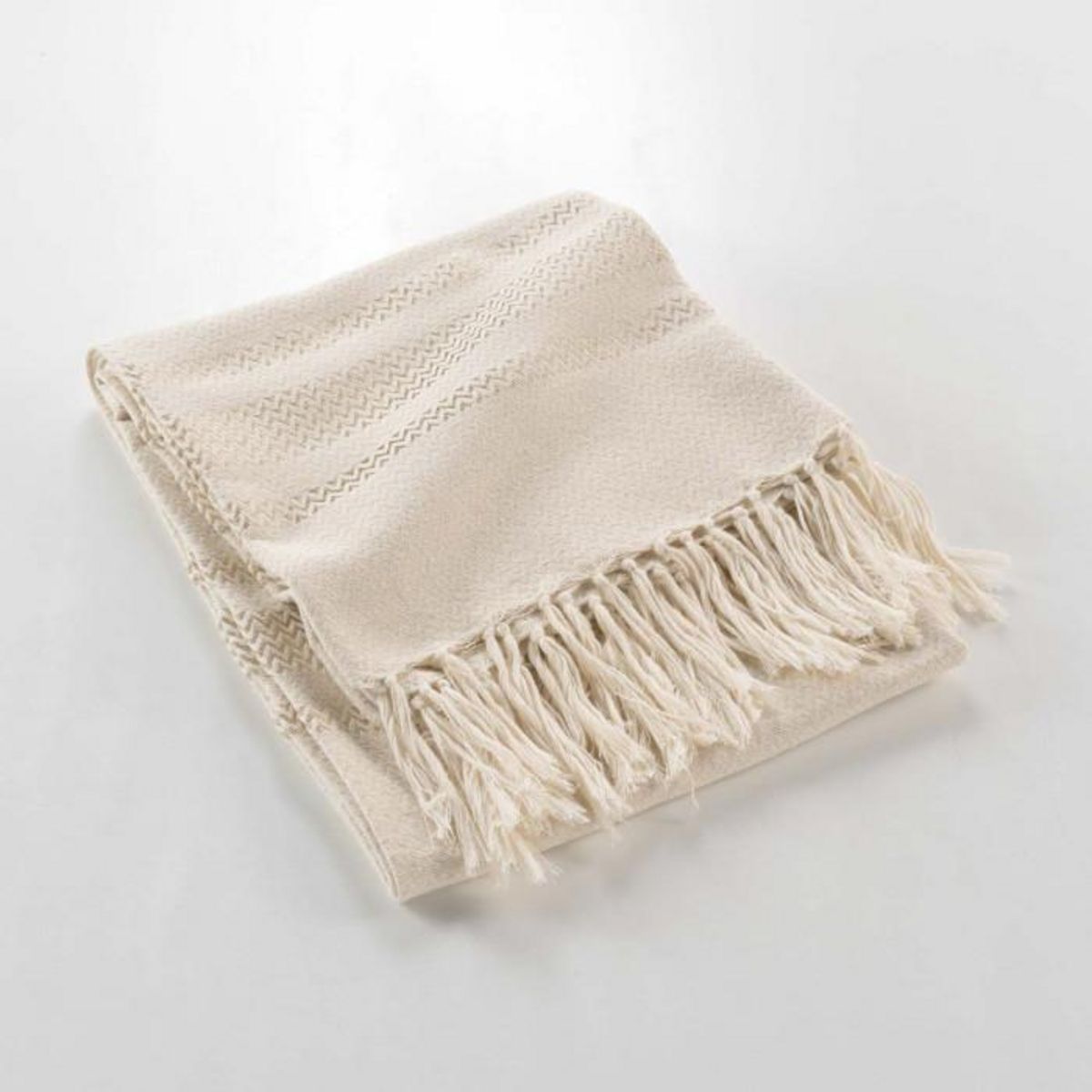 Paris Prix Plaid à Franges Jacquard  Doreline  125x150cm Beige