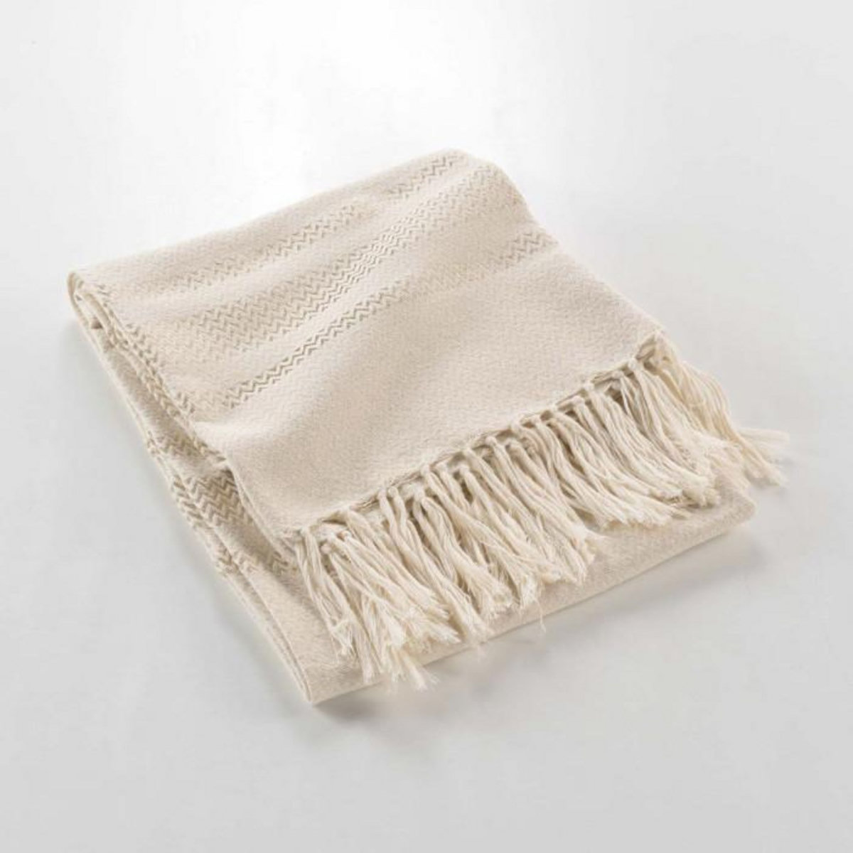 Paris Prix Plaid à Franges Jacquard  Doreline  125x150cm Beige