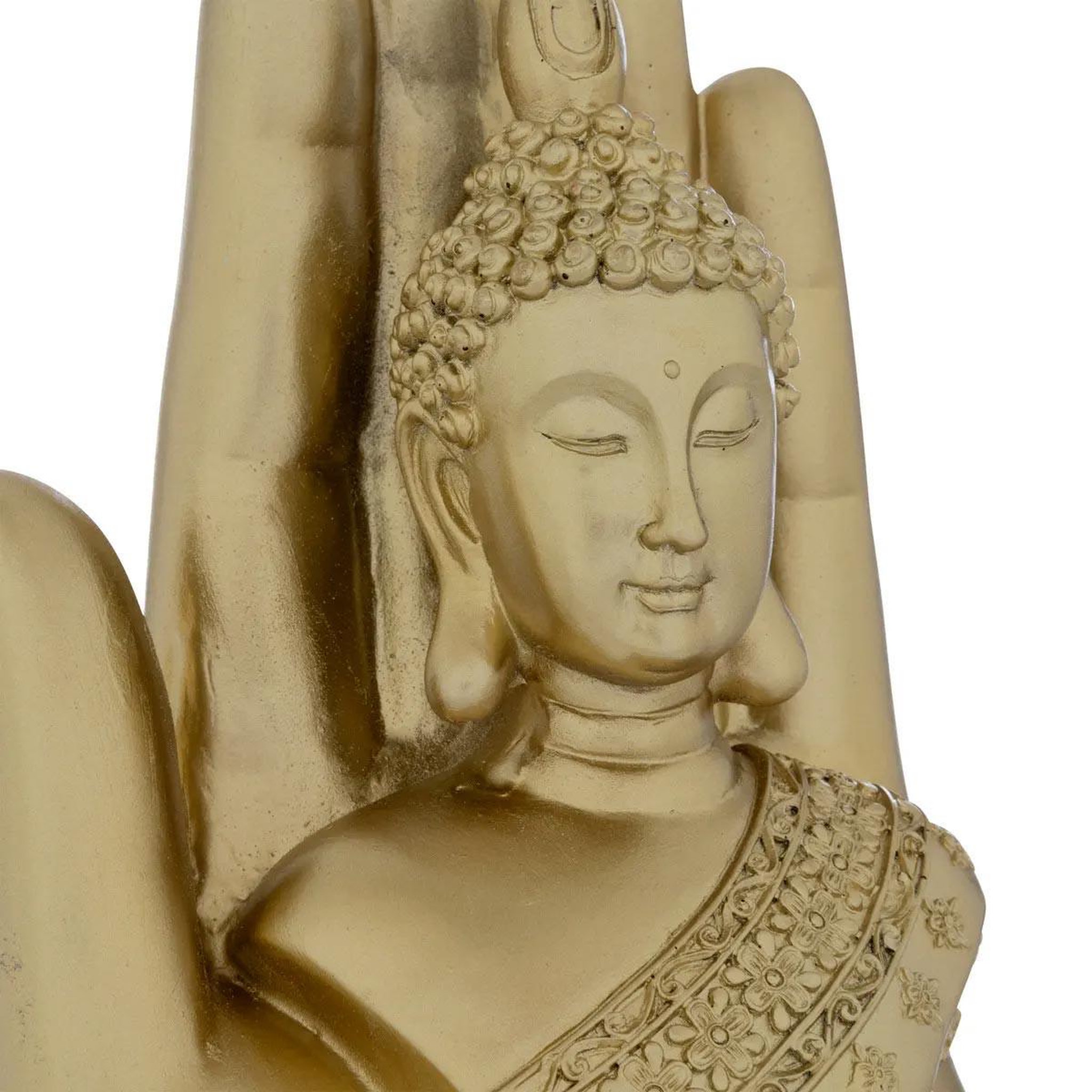 Voir la diapositive 2 : ATMOSPHERA Bouddha main déco en résine  andy  18cm doré