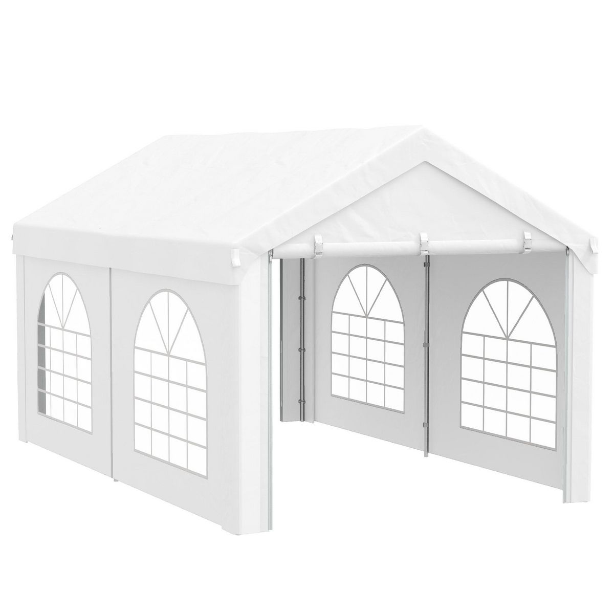 OUTSUNNY Tente de réception tonnelle barnum dim. 5L x 3l x 2,85H m 2 portes zippées acier galvanisé PE blanc