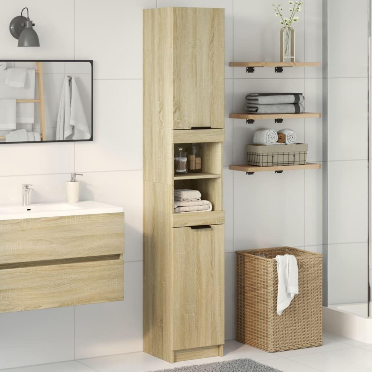VIDAXL Armoire salle de bain chene sonoma 32x34x188,5 cm