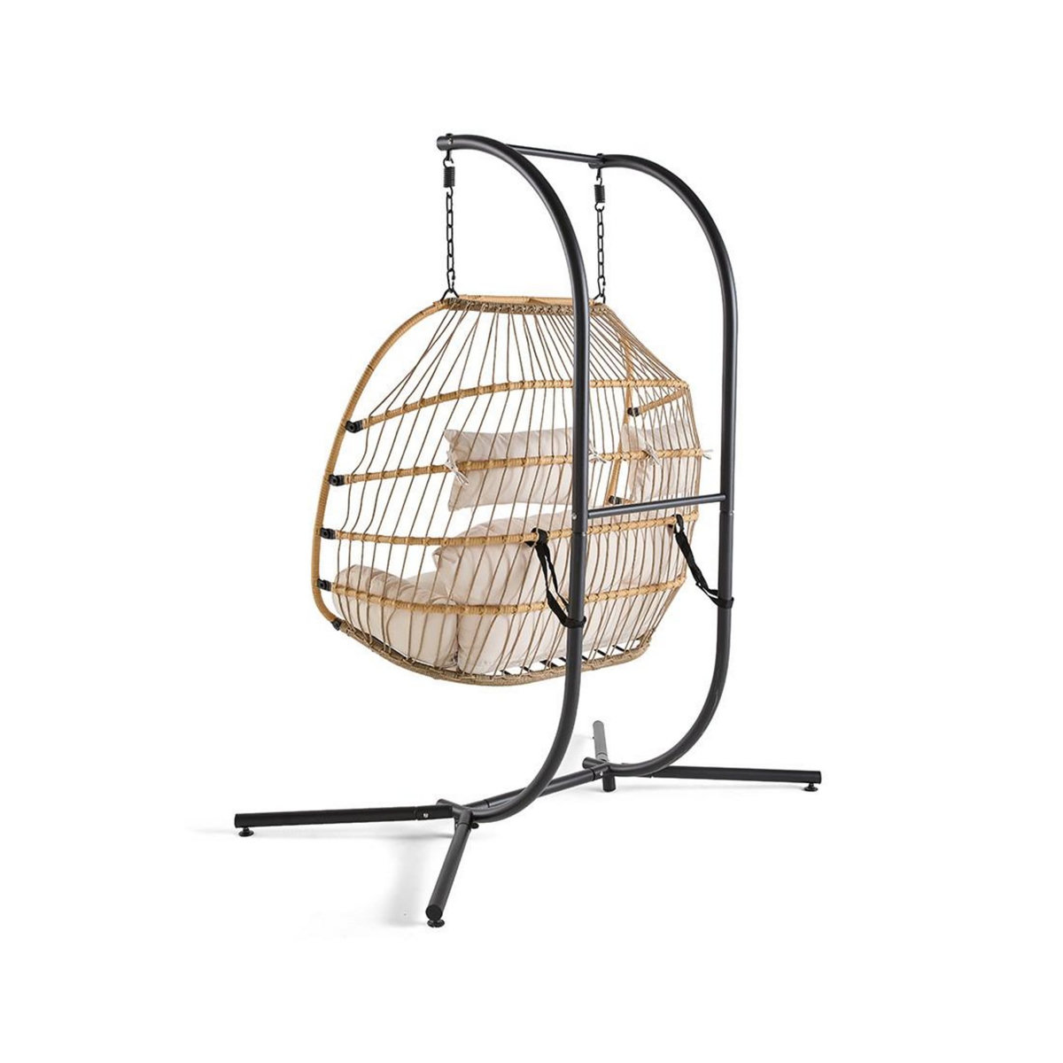 LISA DESIGN Mirella - fauteuil suspendu 2 places - naturel et coussins beiges