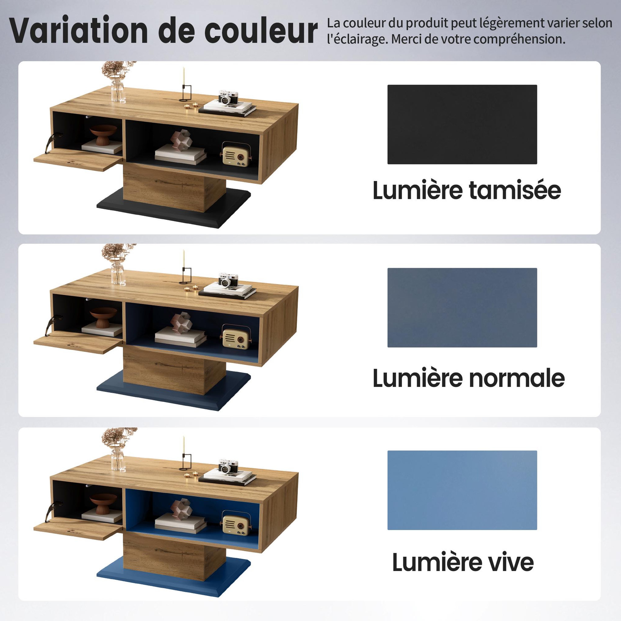 Voir la diapositive 5 : MERAX Table basse rectangulaire naturel - 50x100 cm panneau de particules