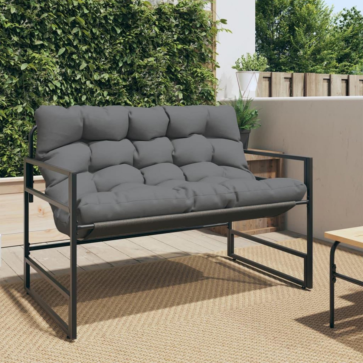 VIDAXL Banc de jardin avec coussin anthracite 113 cm acier