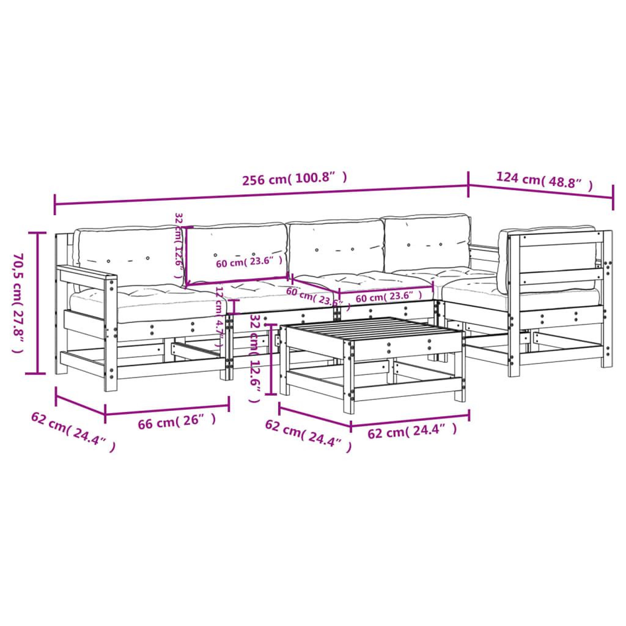 Voir la diapositive 6 : VIDAXL Salon de jardin 6 pcs avec coussins blanc bois massif