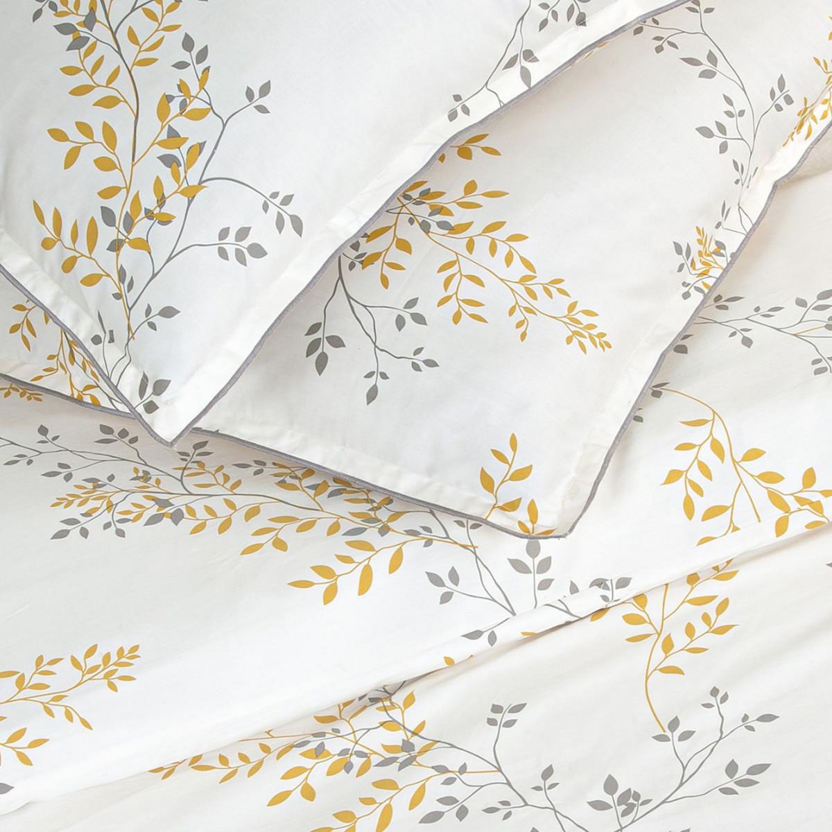 FUTURE HOME Parure de lit 2 personnes satin de coton motif feuillage