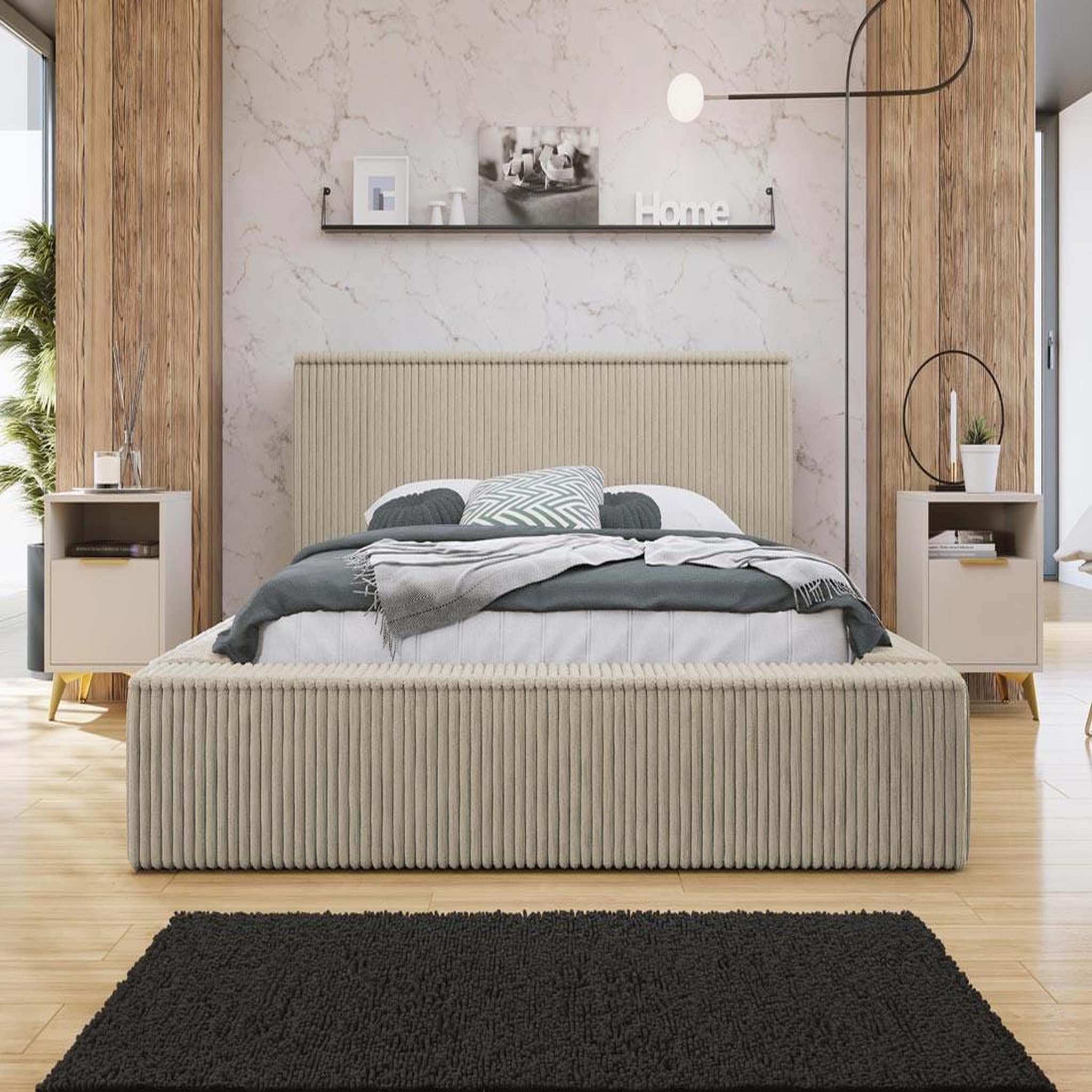 Voir la diapositive 1 : BEST MOBILIER Swan - lit coffre - 180x200 cm - sommier inclus - en velours côtelé grosses côtes