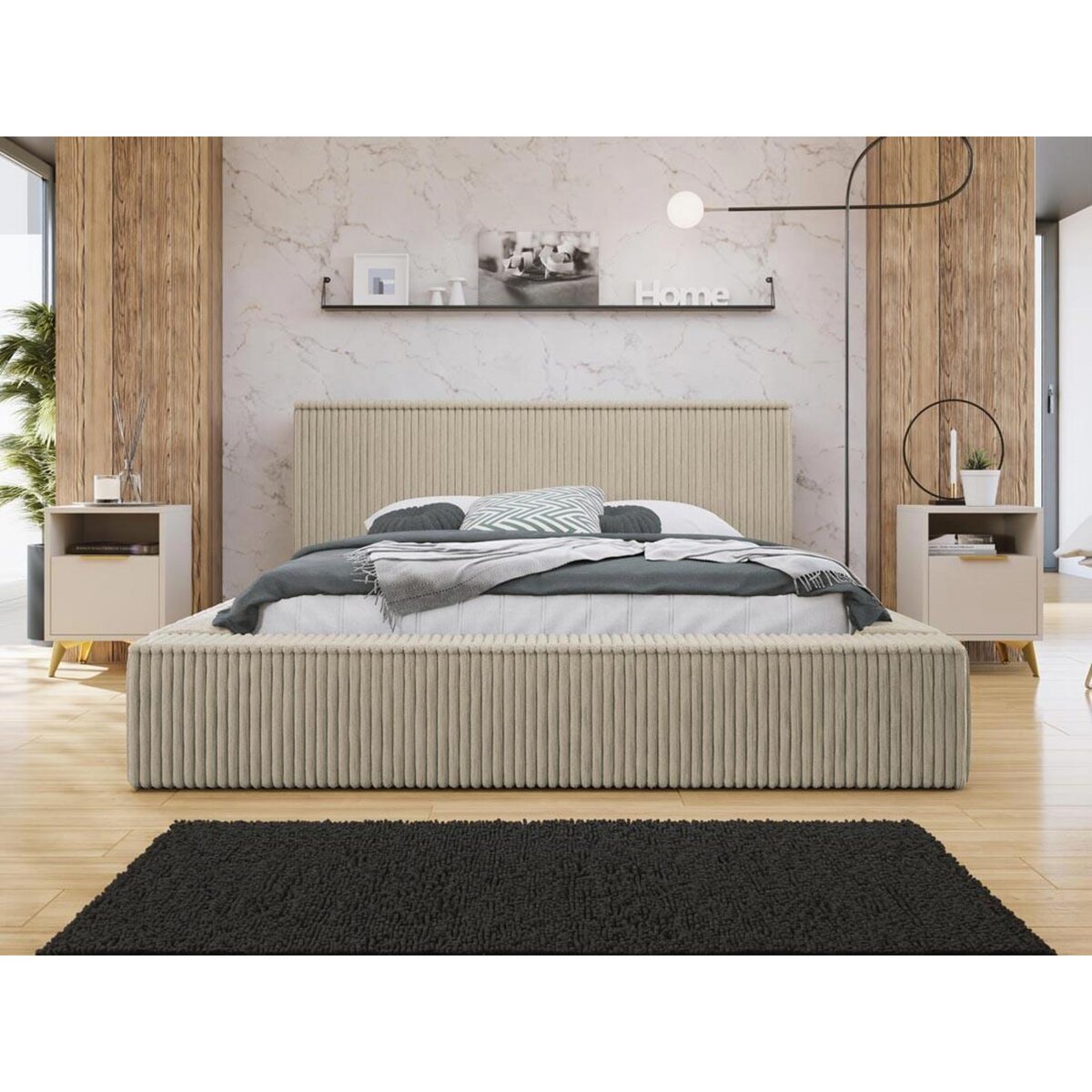 BEST MOBILIER Swan - lit coffre - 180x200 cm - sommier inclus - en velours côtelé grosses côtes