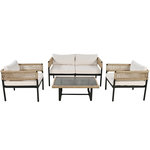 MERAX Salon de jardin 4 places en fer et corde avec table verre, pieds réglables, coussins, beige