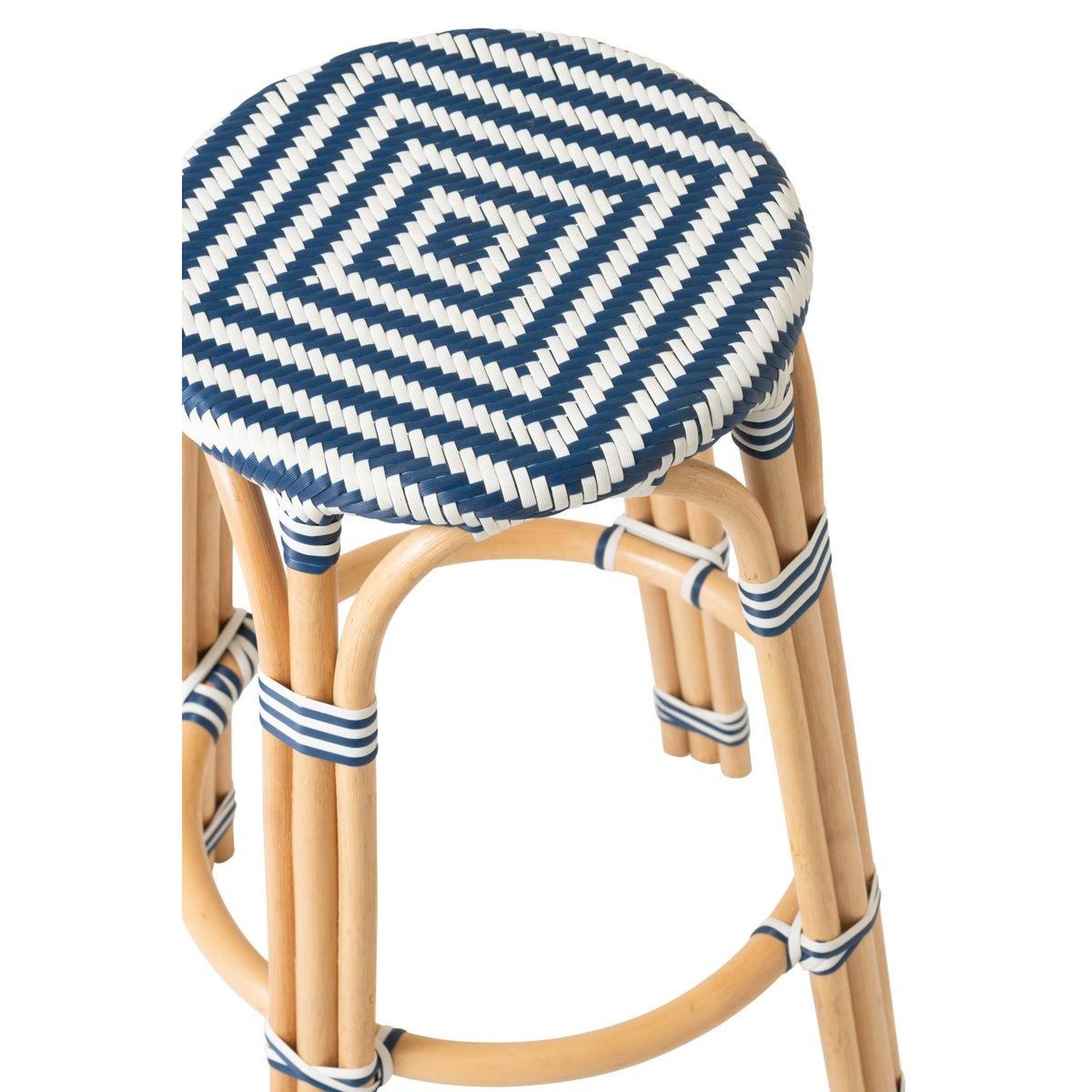 Voir la diapositive 3 : J-LINE Tabouret de bar en rotin  geo  66cm bleu & blanc