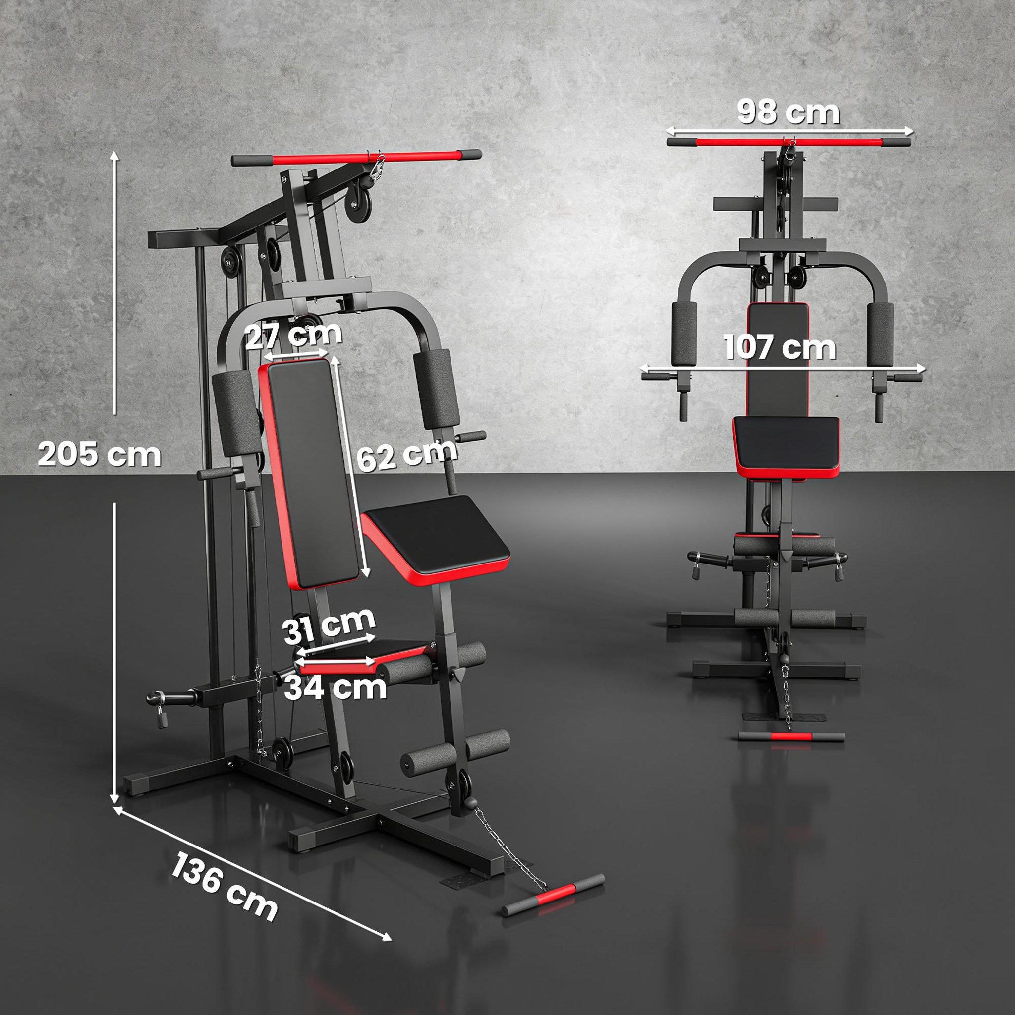 Voir la diapositive 3 : HOMCOM Station de musculation fitness entrainement complet développé couché butterfly barre latissimus curler
