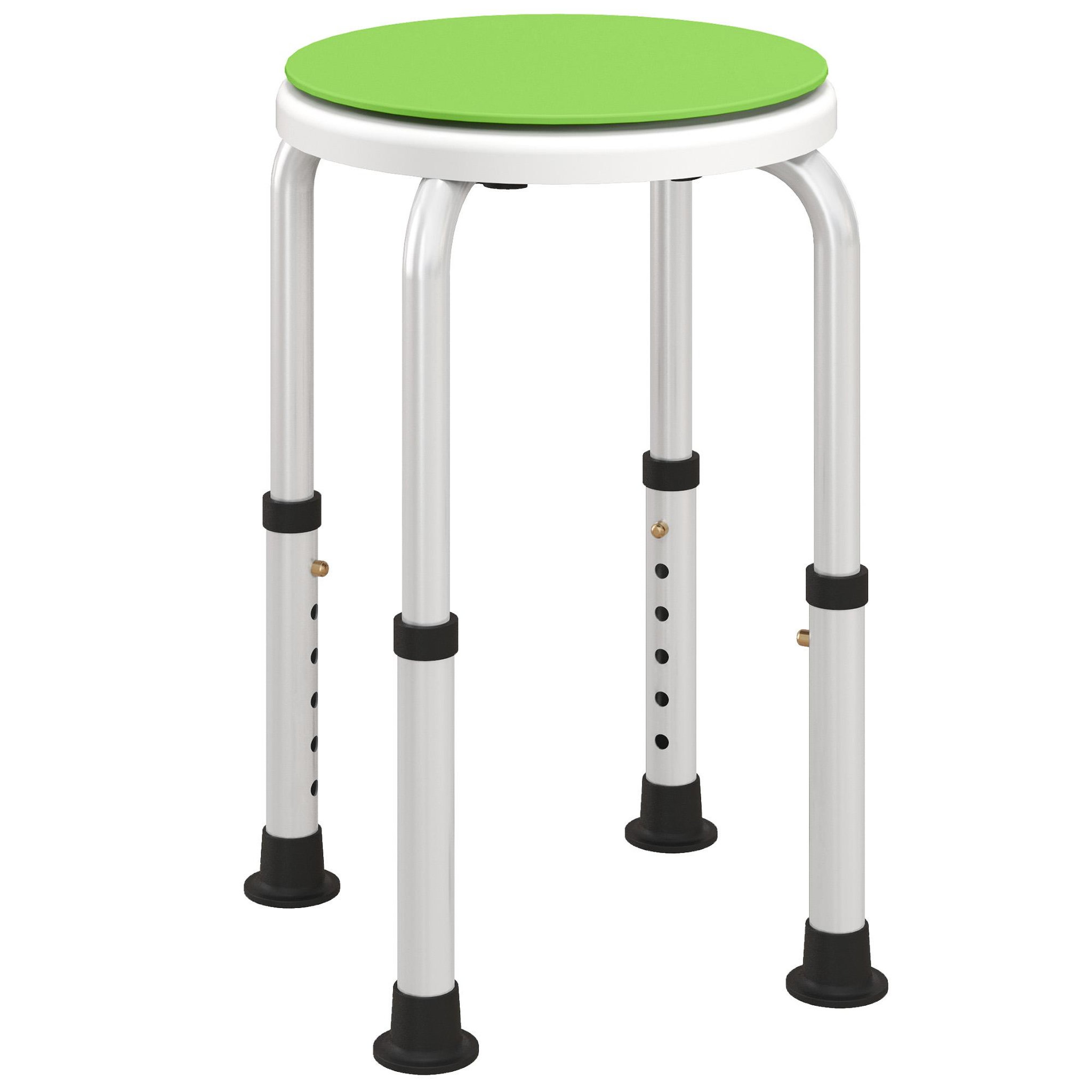 Voir la diapositive 4 : HOMCOM Tabouret de douche siège de douche - hauteur réglable, pivotant 360° - alu pp blanc vert