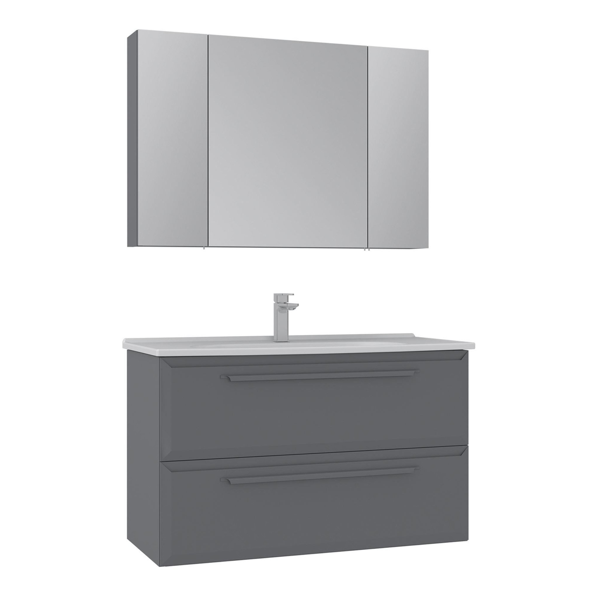 Habitat et Jardin Meuble avec simple vasque et miroir  Nuvola 100 v2  - 100 x 50 x 62 cm - Grey