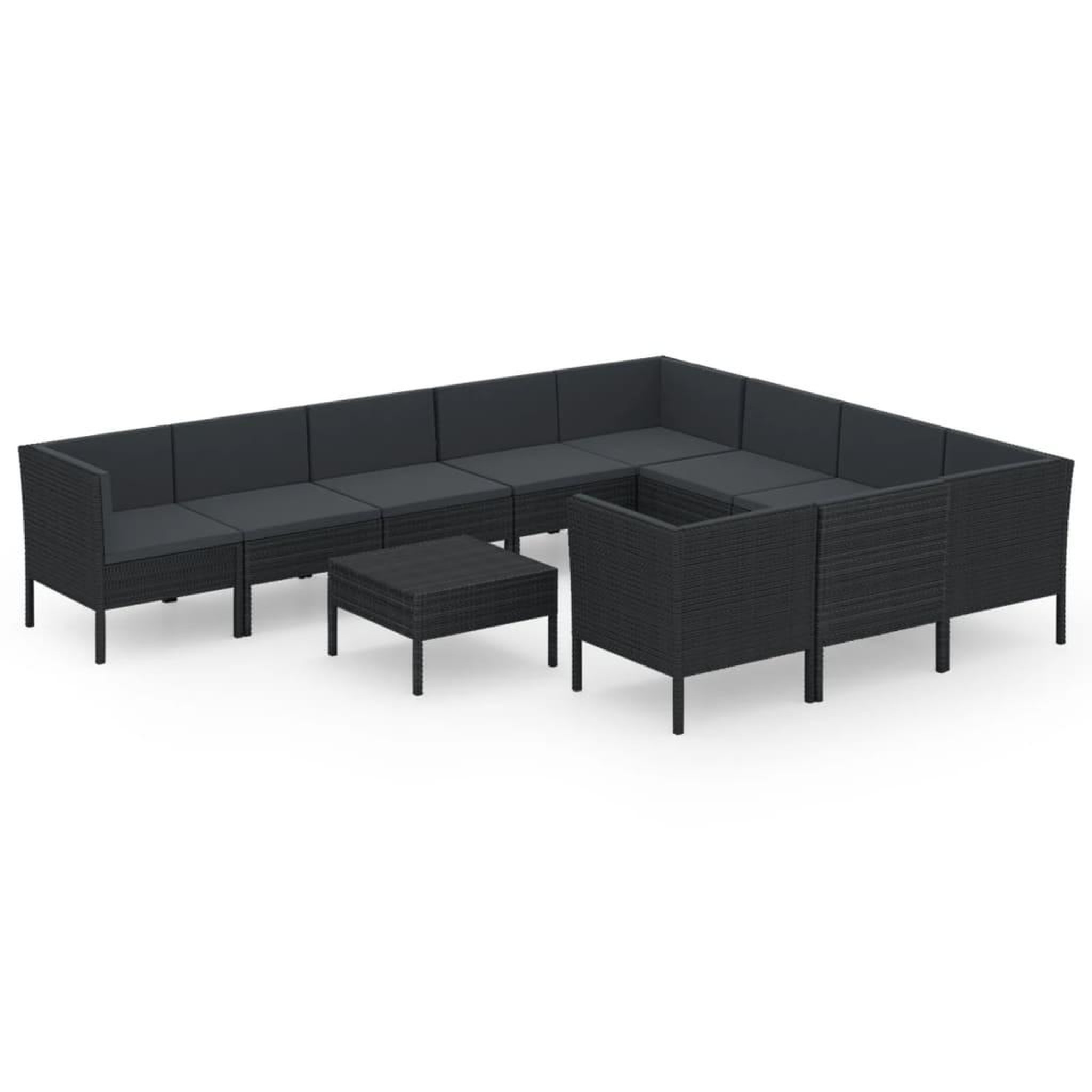 Voir la diapositive 2 : VIDAXL Salon de jardin 11 pcs avec coussins Resine tressee Noir