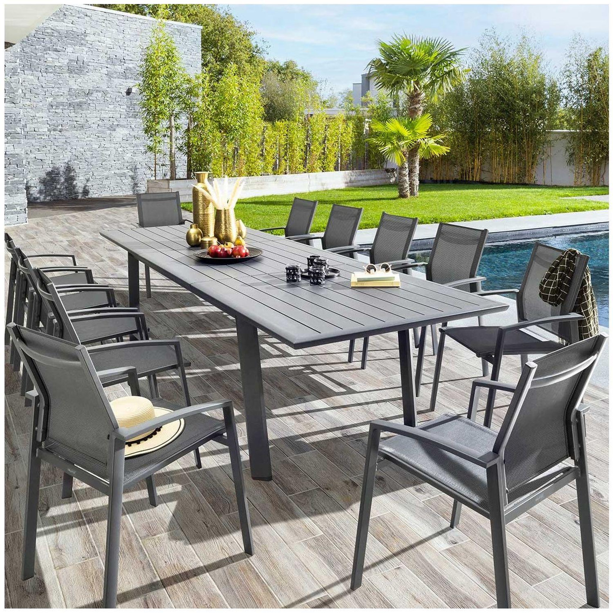 Voir la diapositive 2 : HESPERIDE Table de jardin Pavane en aluminium - 12 Places