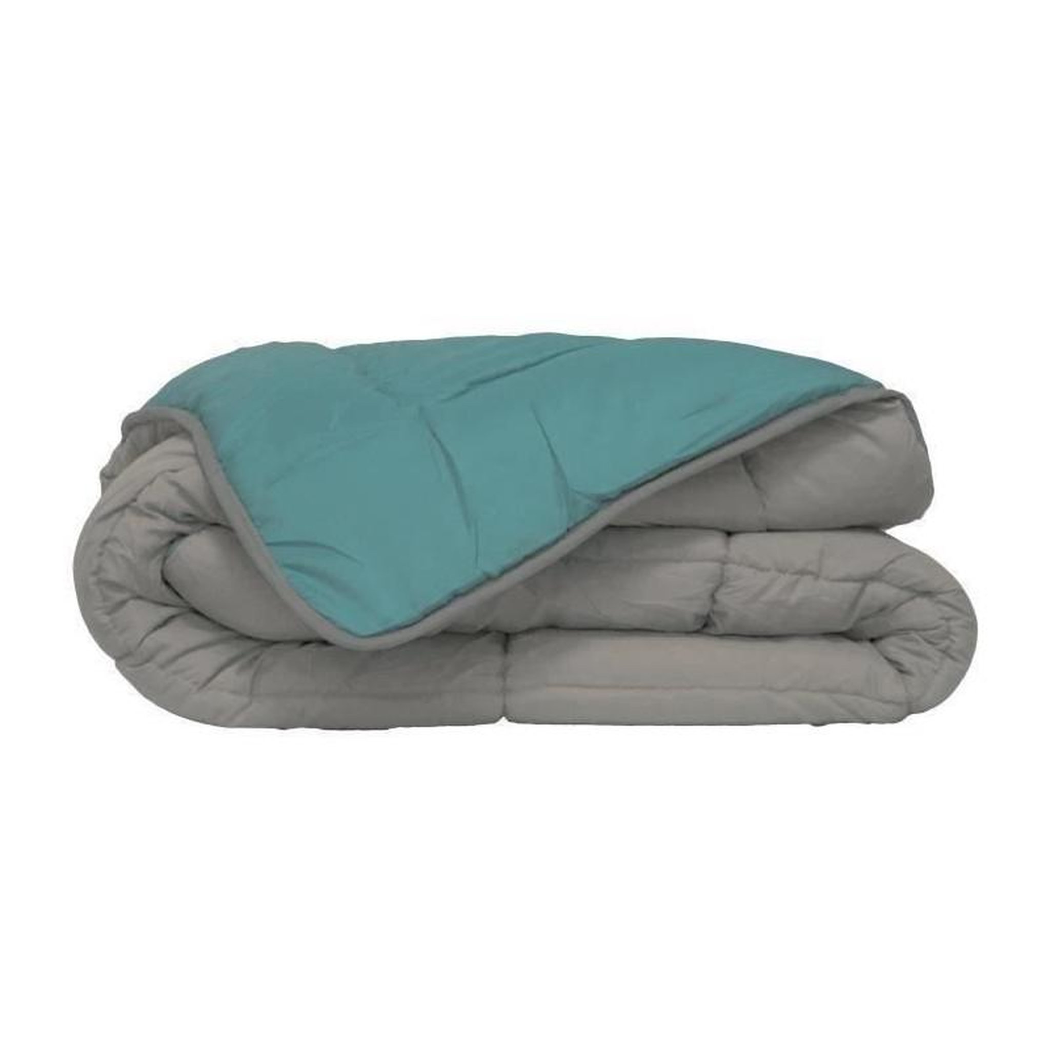 Voir la diapositive 1 : POYET MOTTE POYET MOTTE Couette Microfibre 400g/m2 CALGARY - 220 x 240 cm - Gris galet et Vert lac