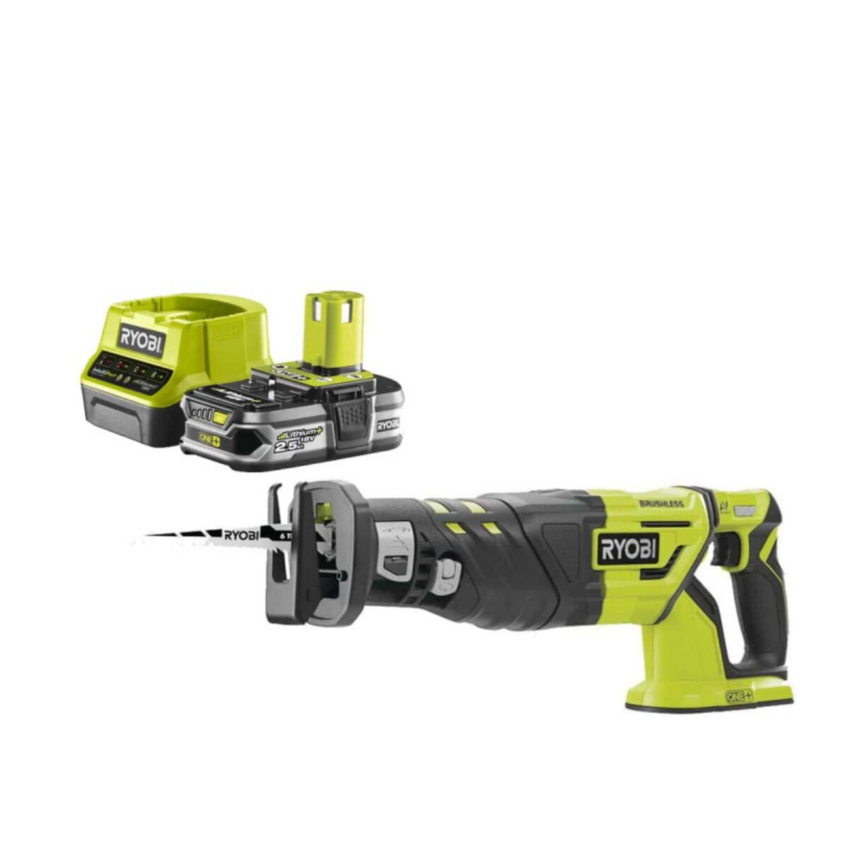 Ryobi Pack RYOBI Scie sabre Brushless 18V One+ R18RS7-0 - 1 Batterie 2.5Ah - 1 Chargeur rapide RC18120-125