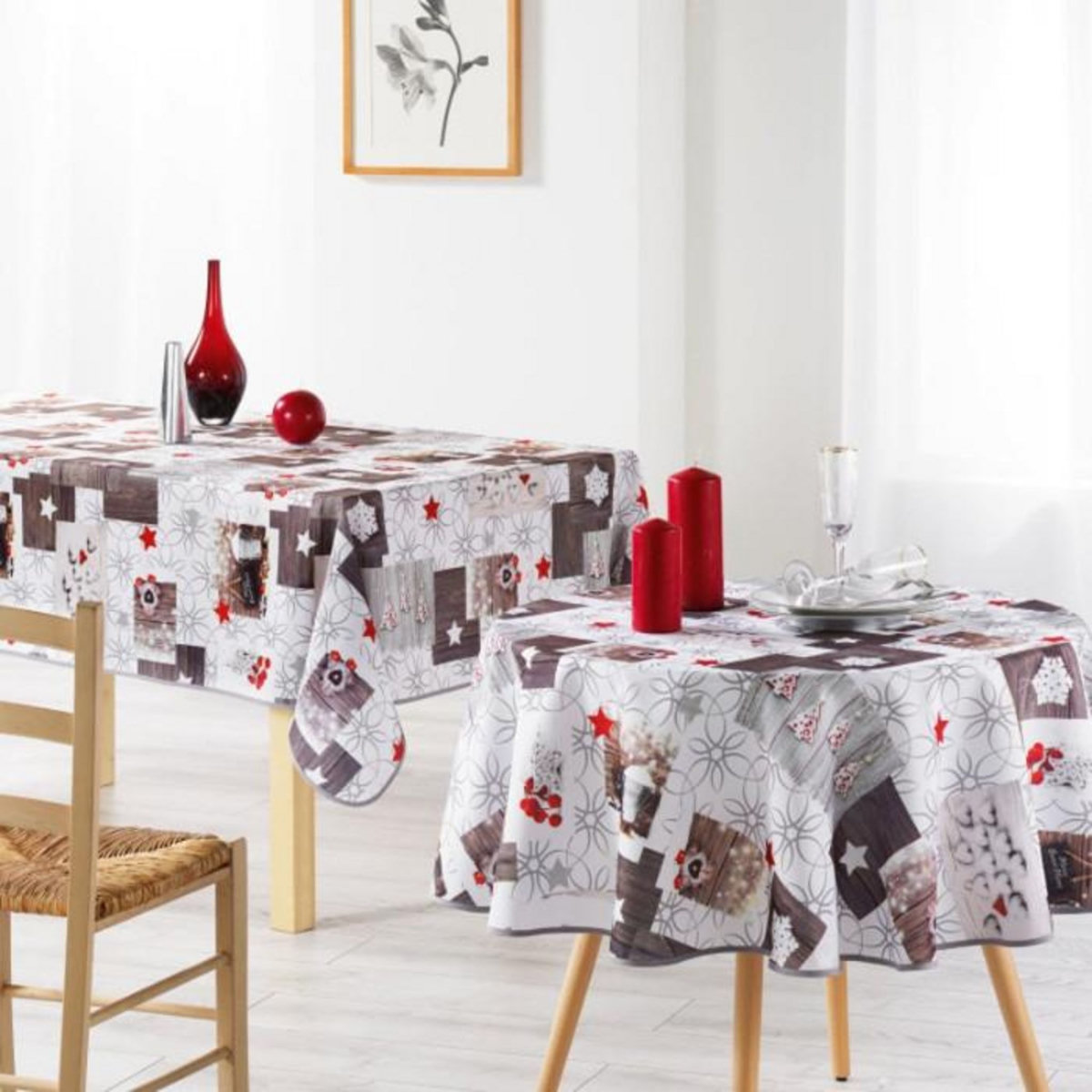 Paris Prix Nappe Ronde Imprimée  Giboulée  180cm Gris