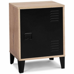 ID MARKET Table de chevet ESTER effet bois 1 porte métal noir design industriel
