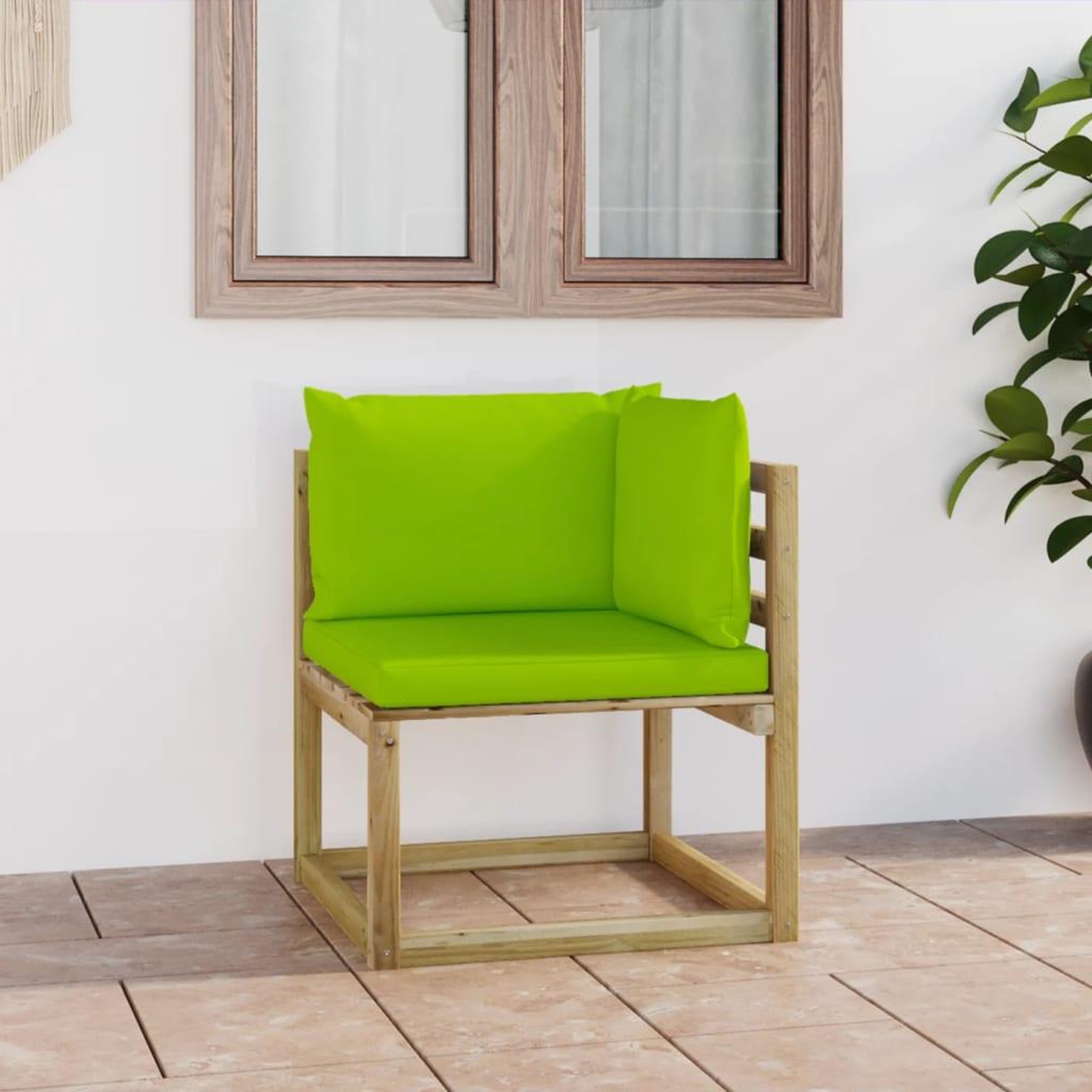 Voir la diapositive 1 : VIDAXL Canape d'angle de jardin avec coussins Bois impregne de vert