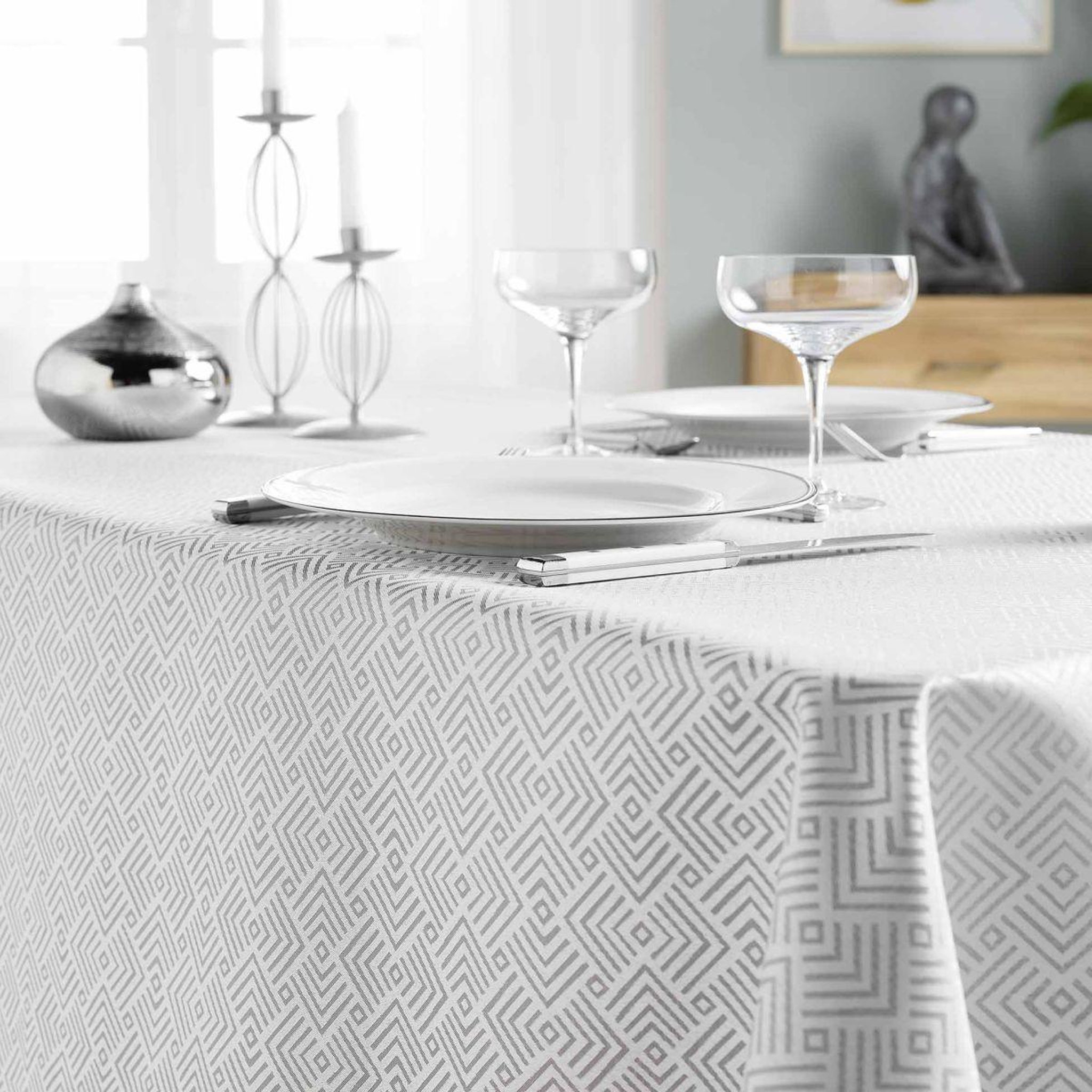Voir la diapositive 2 : Douceur d'Intérieur Nappe jacquard imprimé  azuline  140x250cm gris