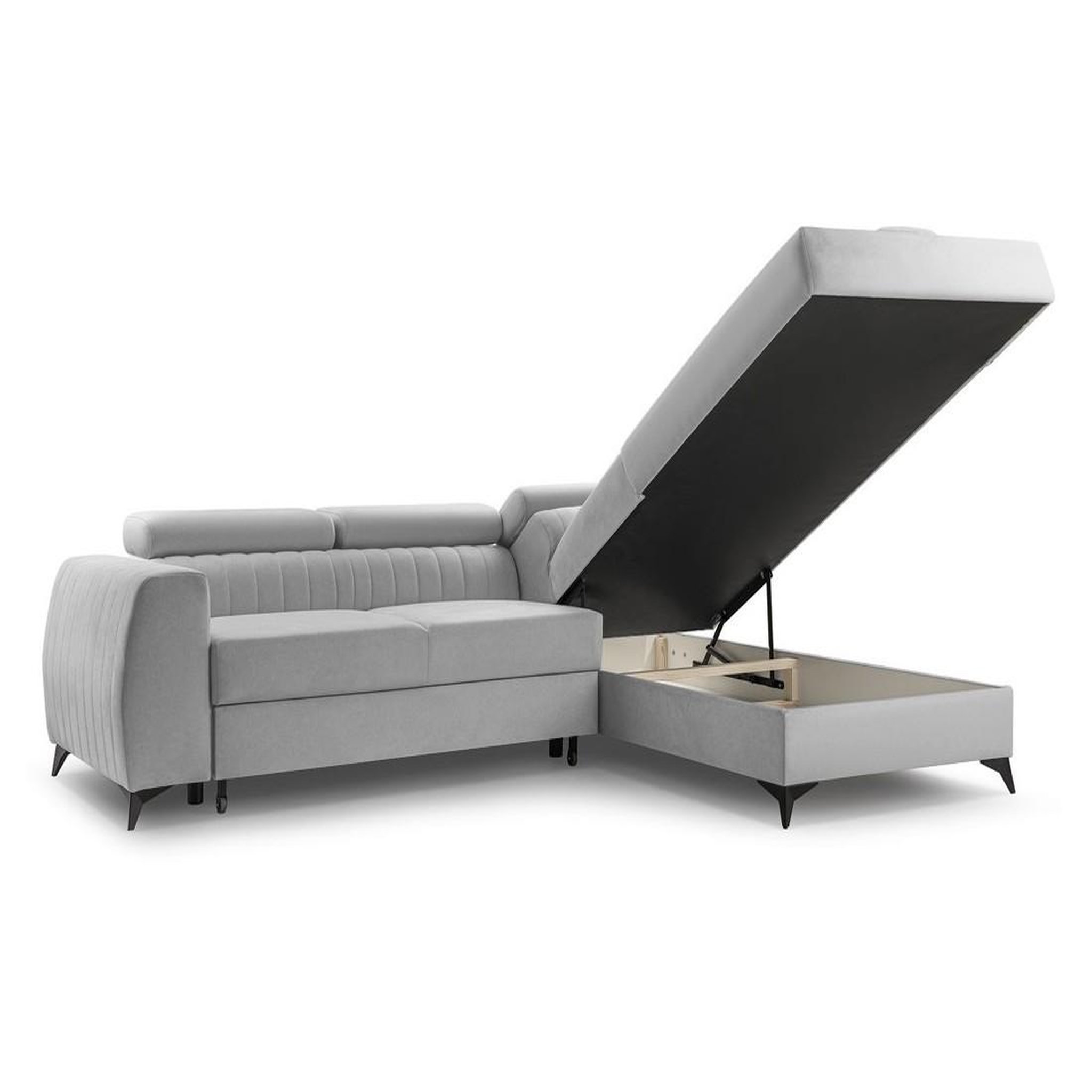 Voir la diapositive 4 : BEST MOBILIER Aneta - canapé d'angle droit 5 places - convertible avec coffre et têtières - en velours