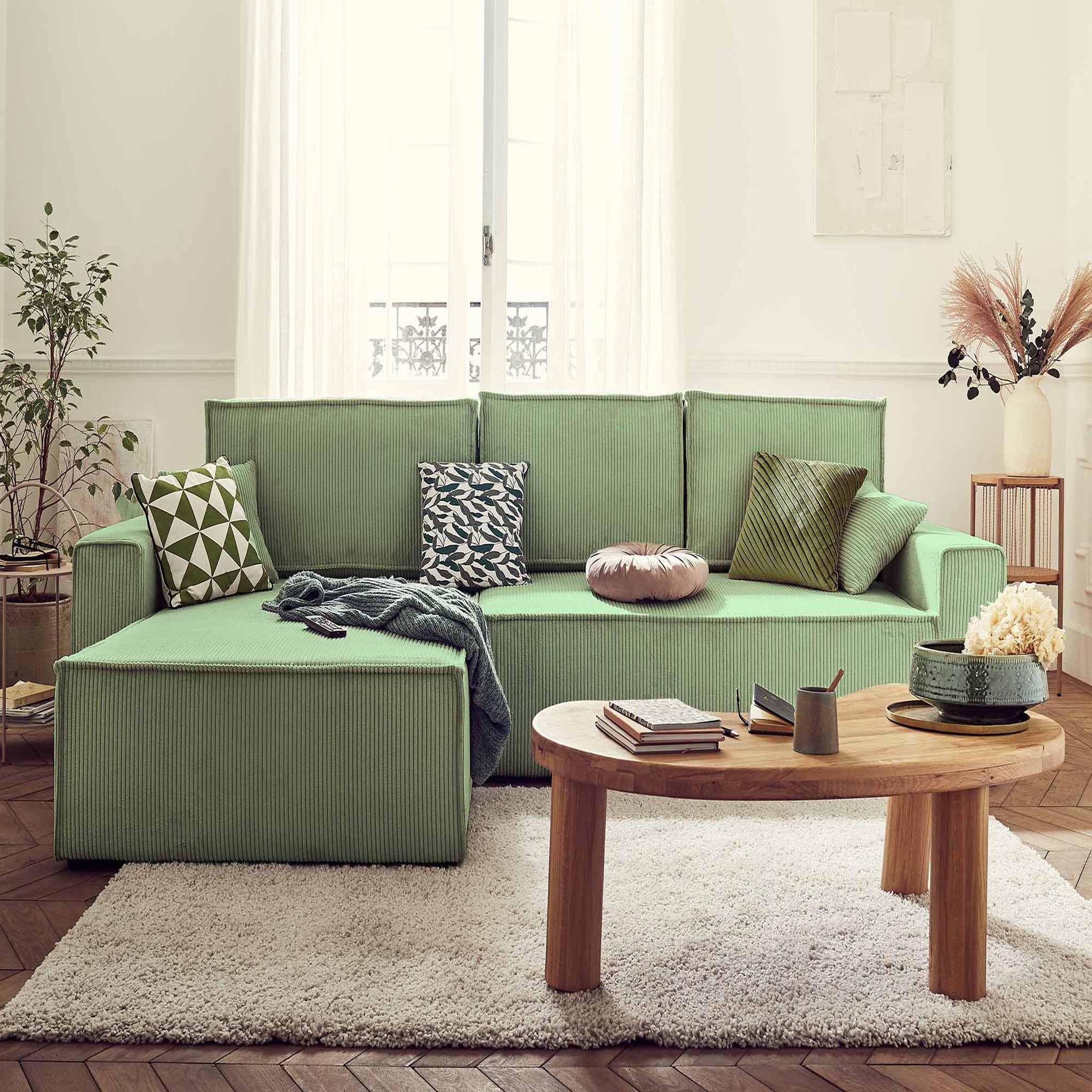 Voir la diapositive 5 : BEST MOBILIER Dellia - canapé d'angle réversible convertible - avec coffre - en velours côtelé - 4 places