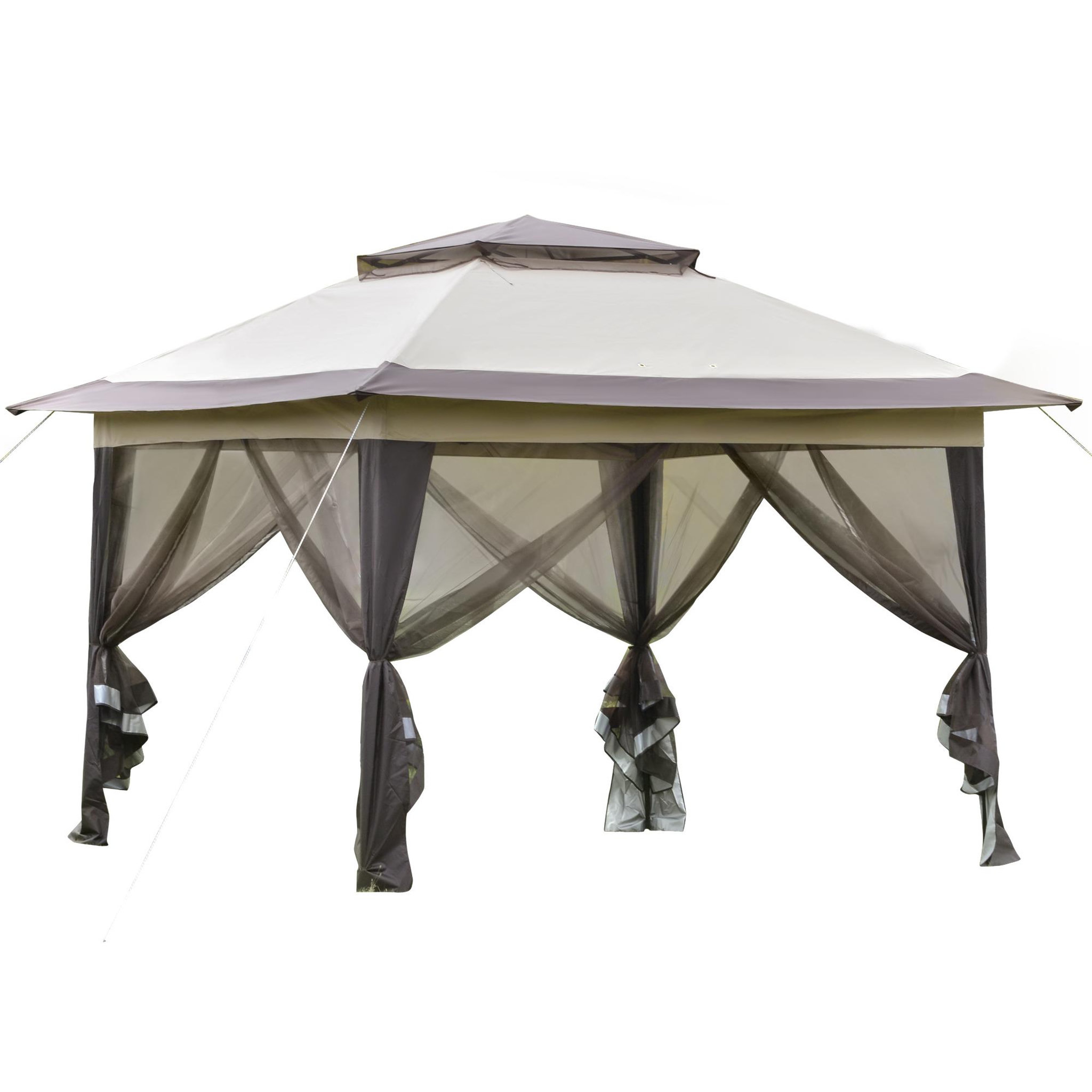 Voir la diapositive 1 : OUTSUNNY Tonnelle barnum de jardin pop-up pliant 3,64L x 3,64l x 2,94H m acier polyester moustiquaires + sac de transport à roulettes beige marron