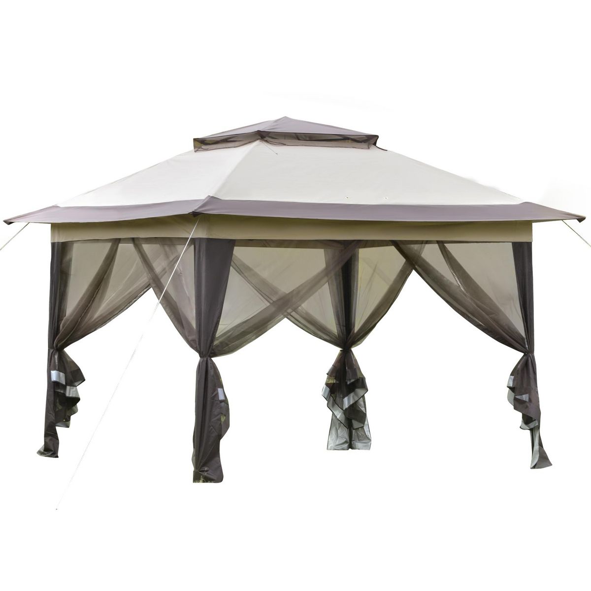 OUTSUNNY Tonnelle barnum de jardin pop-up pliant 3,64L x 3,64l x 2,94H m acier polyester moustiquaires + sac de transport à roulettes beige marron