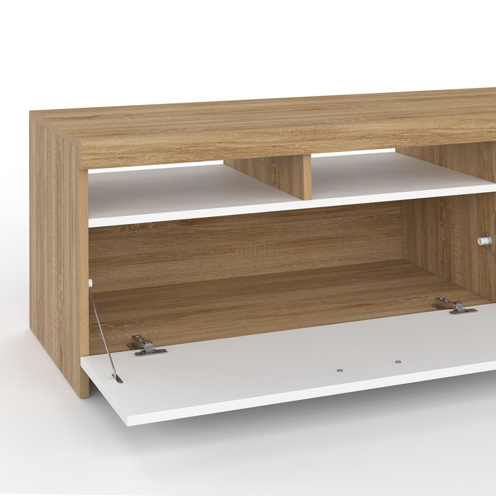 Voir la diapositive 6 : ID MARKET Meuble tv 110 cm malo bois et placard blanc