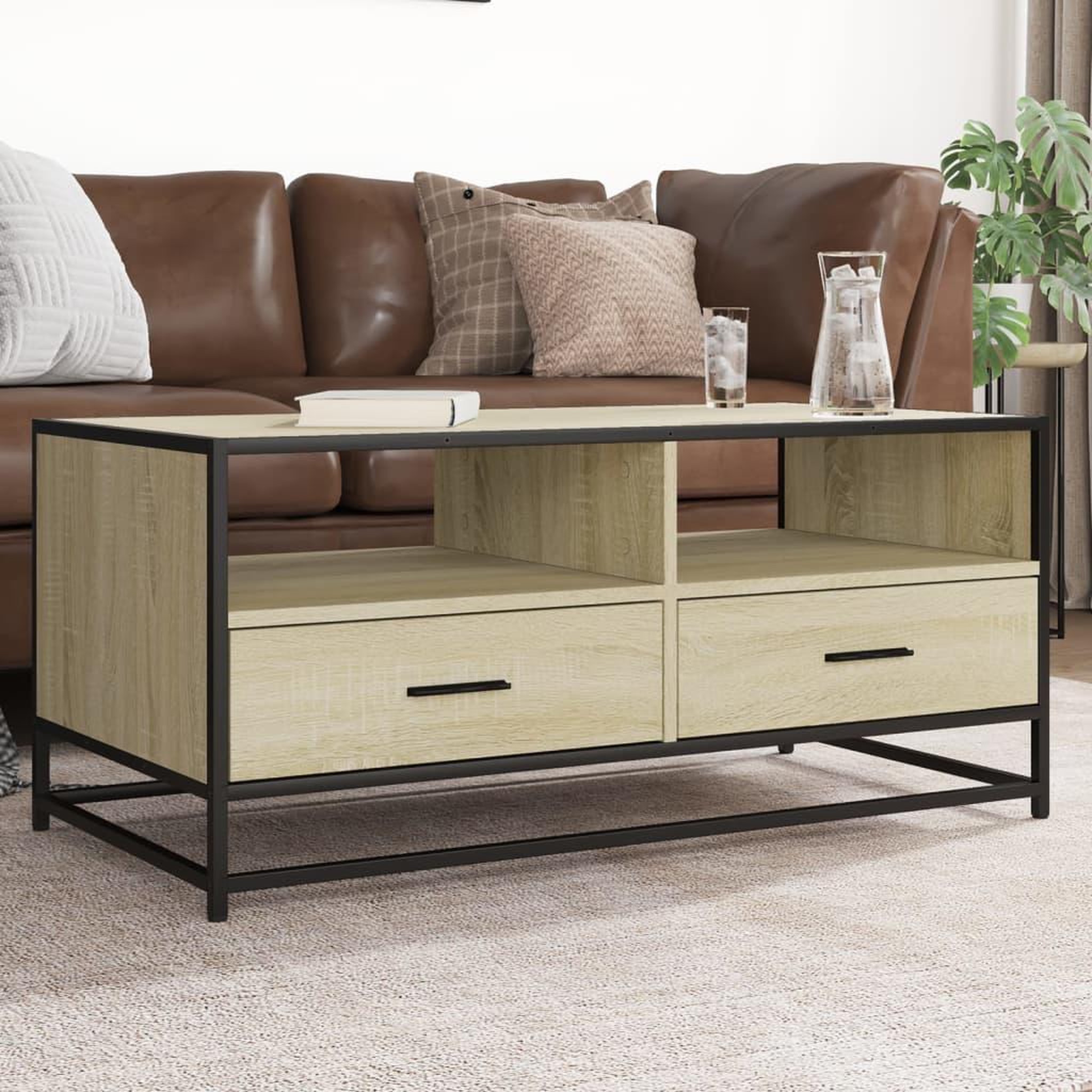 VIDAXL Table basse chene sonoma 100x50x45cm bois d'ingenierie et metal