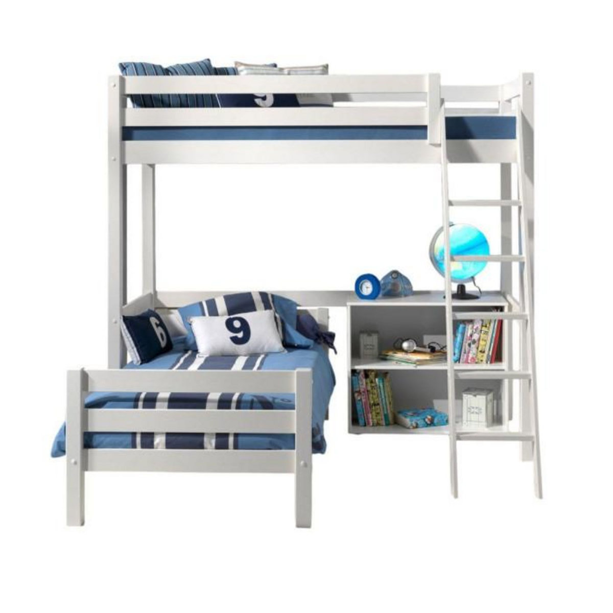 Paris Prix Pack - Lit Mezzanine Enfant, Lit Simple & Bibliothèque  Pino  Blanc