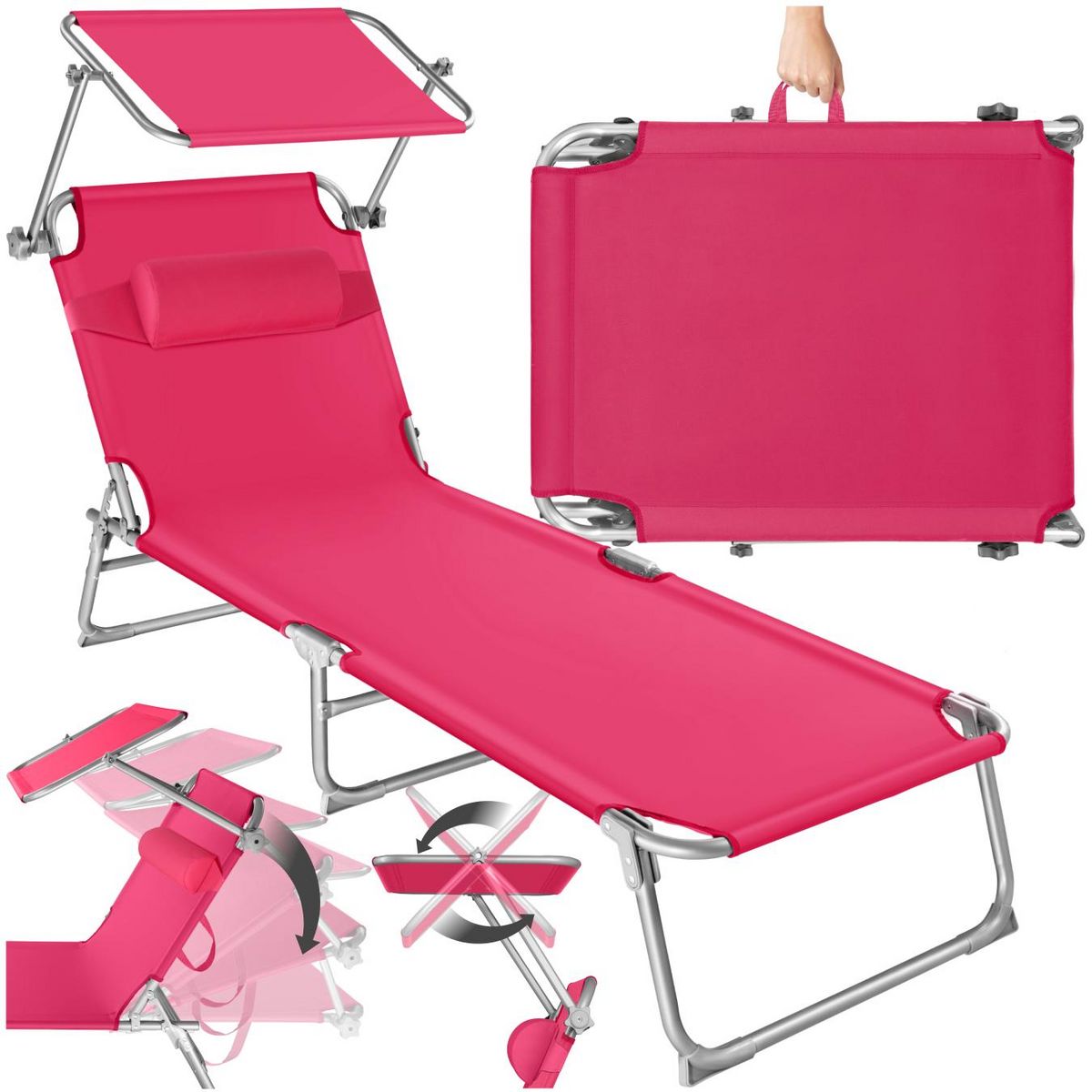 tectake Transat en acier pliable rose vif