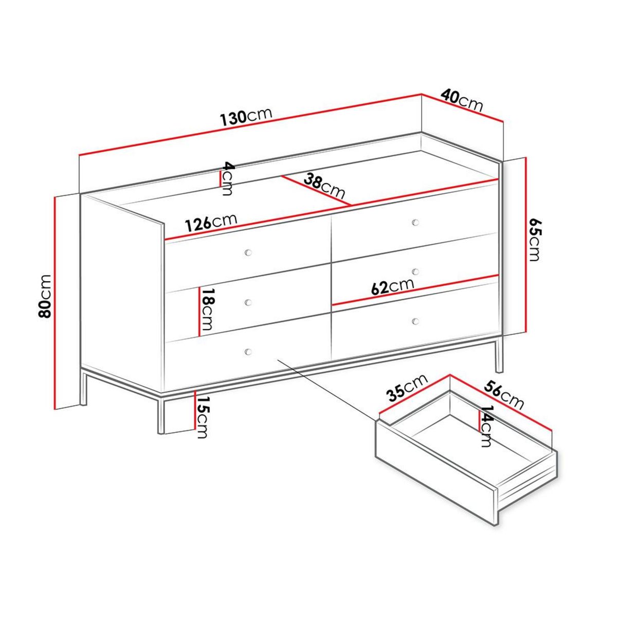 BEST MOBILIER Filipo - commode - noir - 130 cm