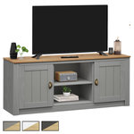 IDIMEX Meuble TV BOLTON 2 portes et 2 niches, en pin massif. Coloris disponibles : Bicolore