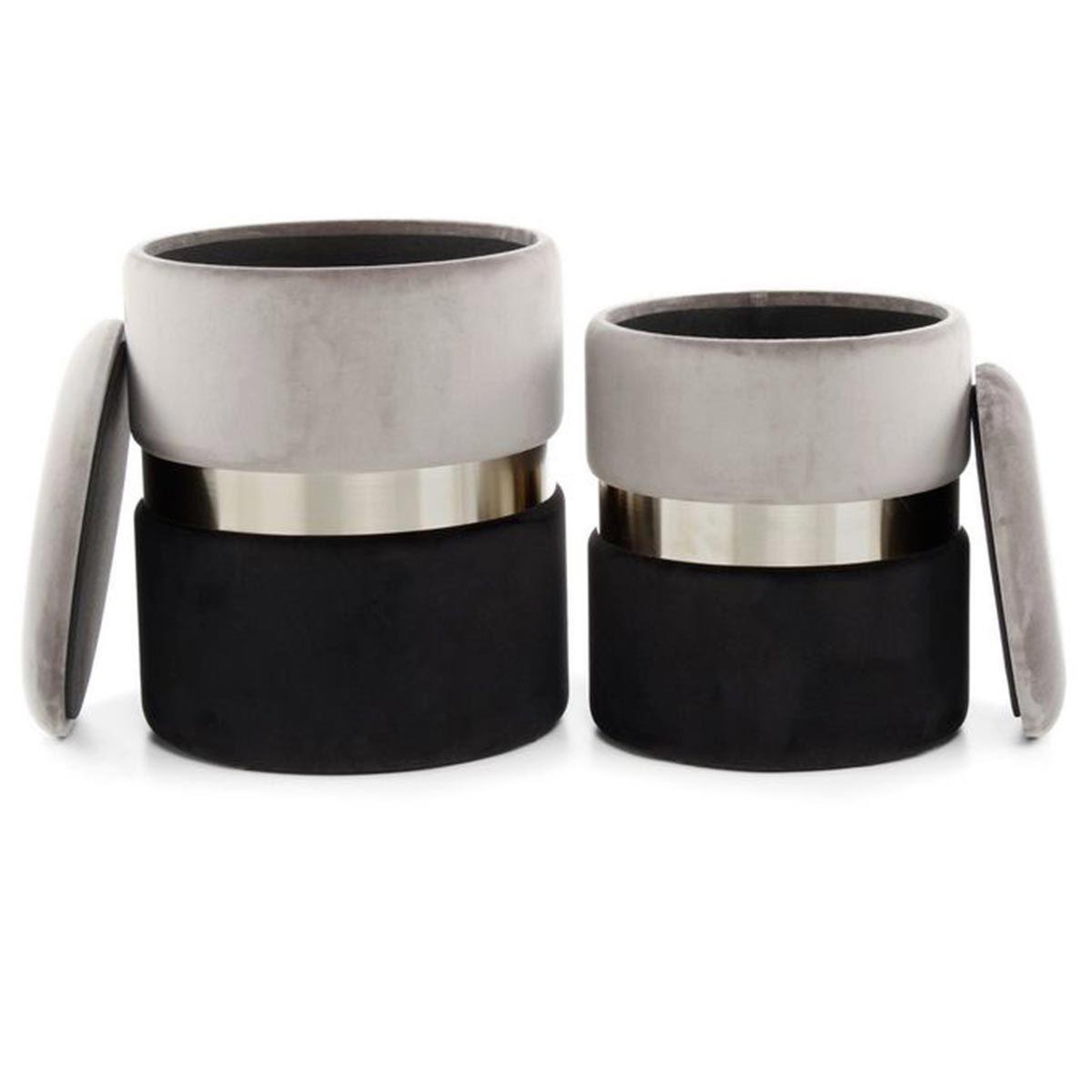 Paris Prix Lot de 2 poufs & coffres de rangement  zora  44cm gris & noir