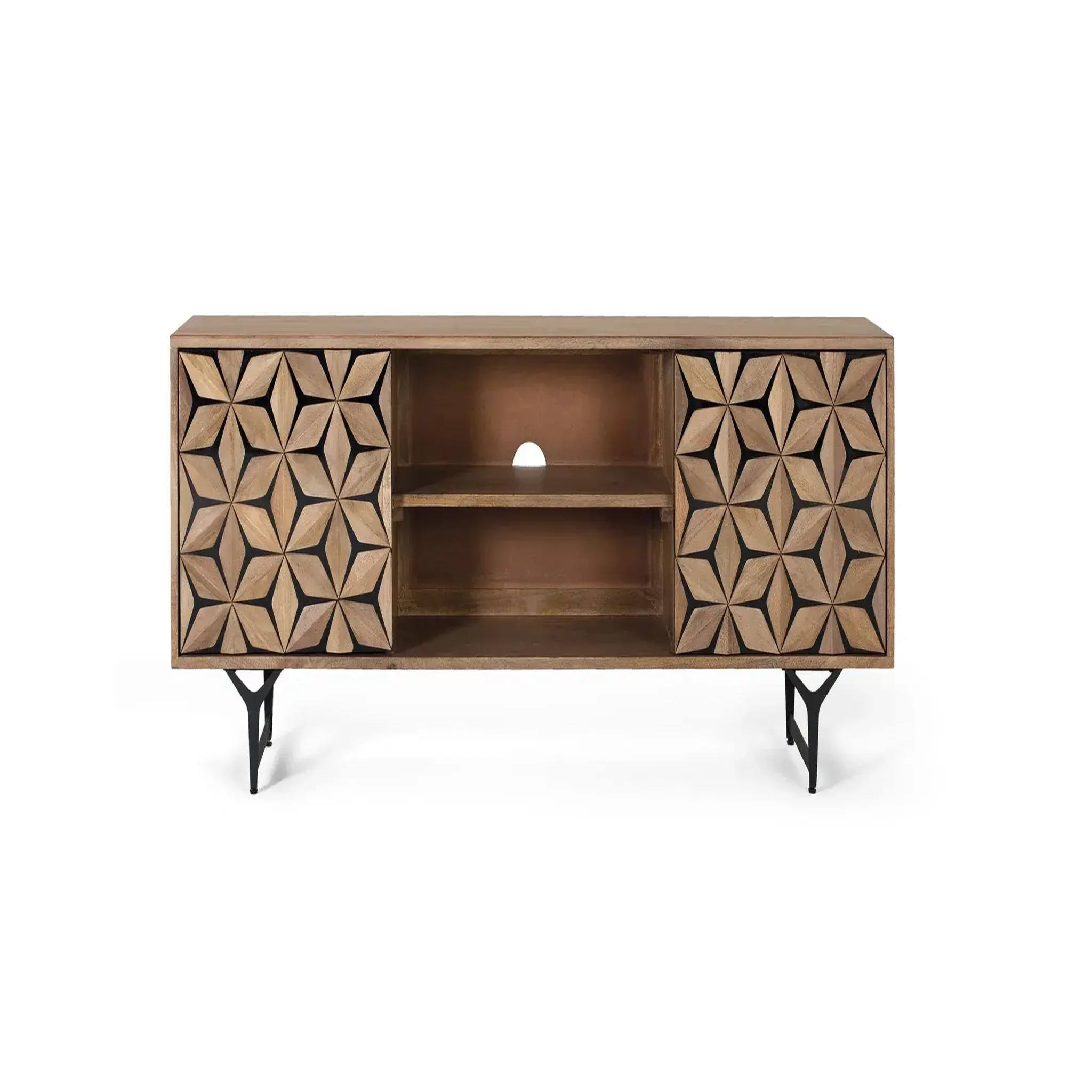 GINER Y COLOMER SL Meuble tv en bois de manguier 147 cm style contemporain géométrique