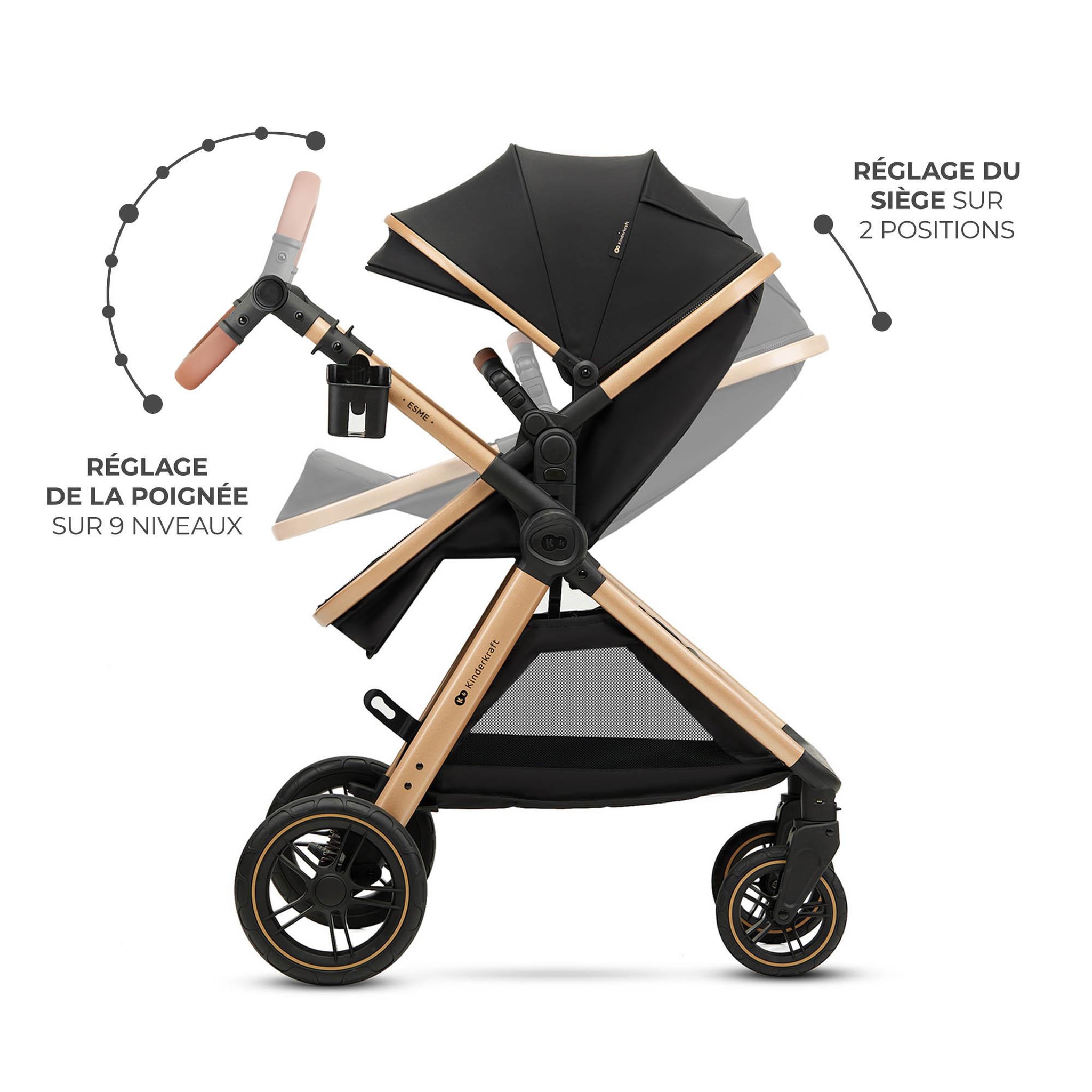 Voir la diapositive 3 : KINDERKRAFT Poussette multifonctionnelle 3 en 1 ESME PRO