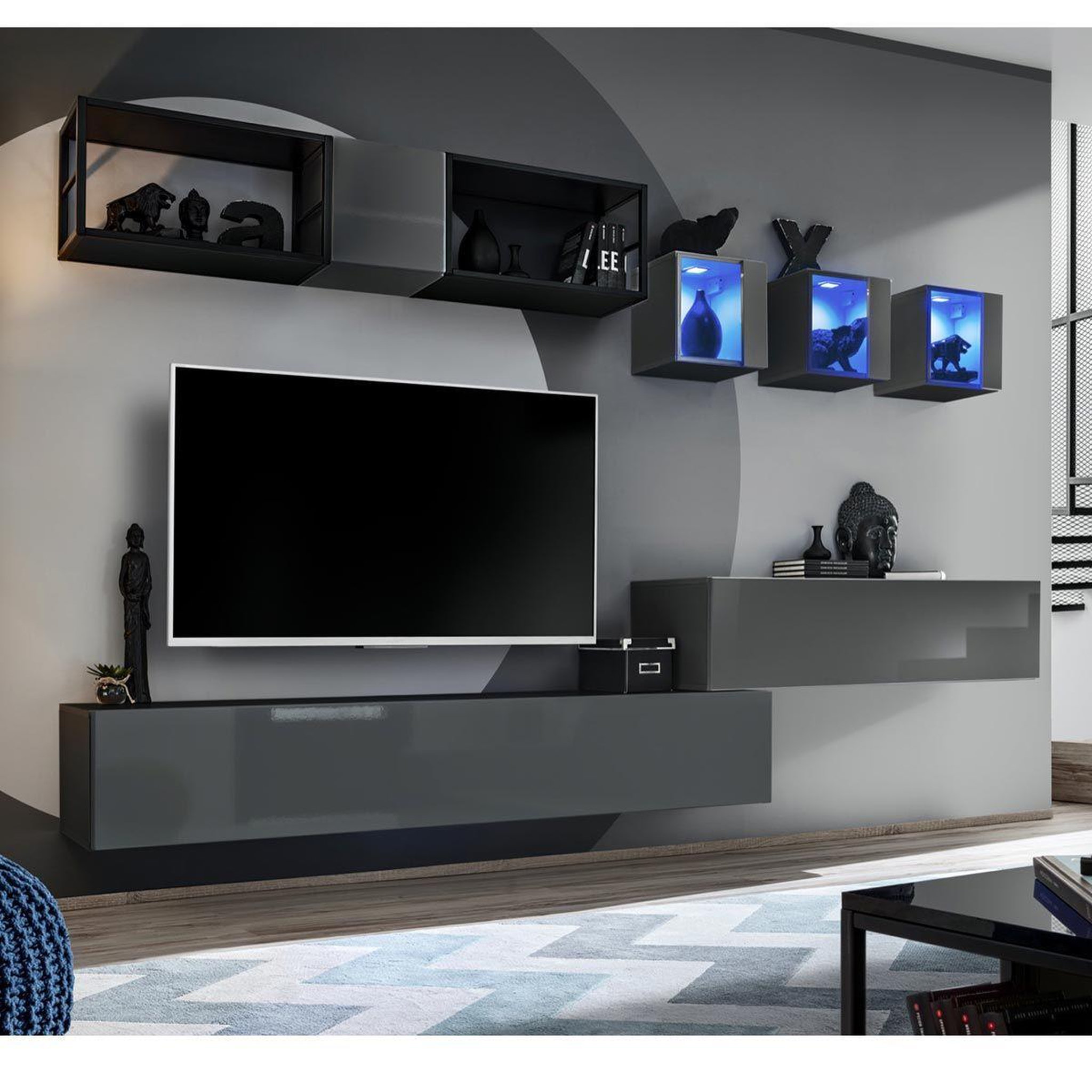Voir la diapositive 1 : Paris Prix Ensemble Meuble TV Design  Switch III  280cm Gris & Noir